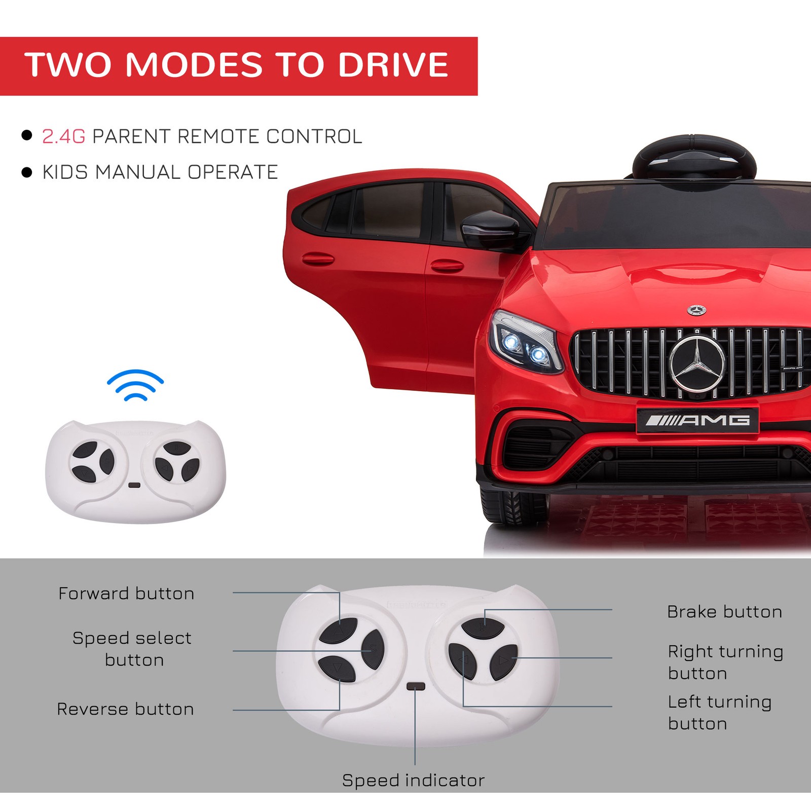 Licensed Mercedez-Benz 12V Kids Ride-On Car with Remote Control, Music, Light