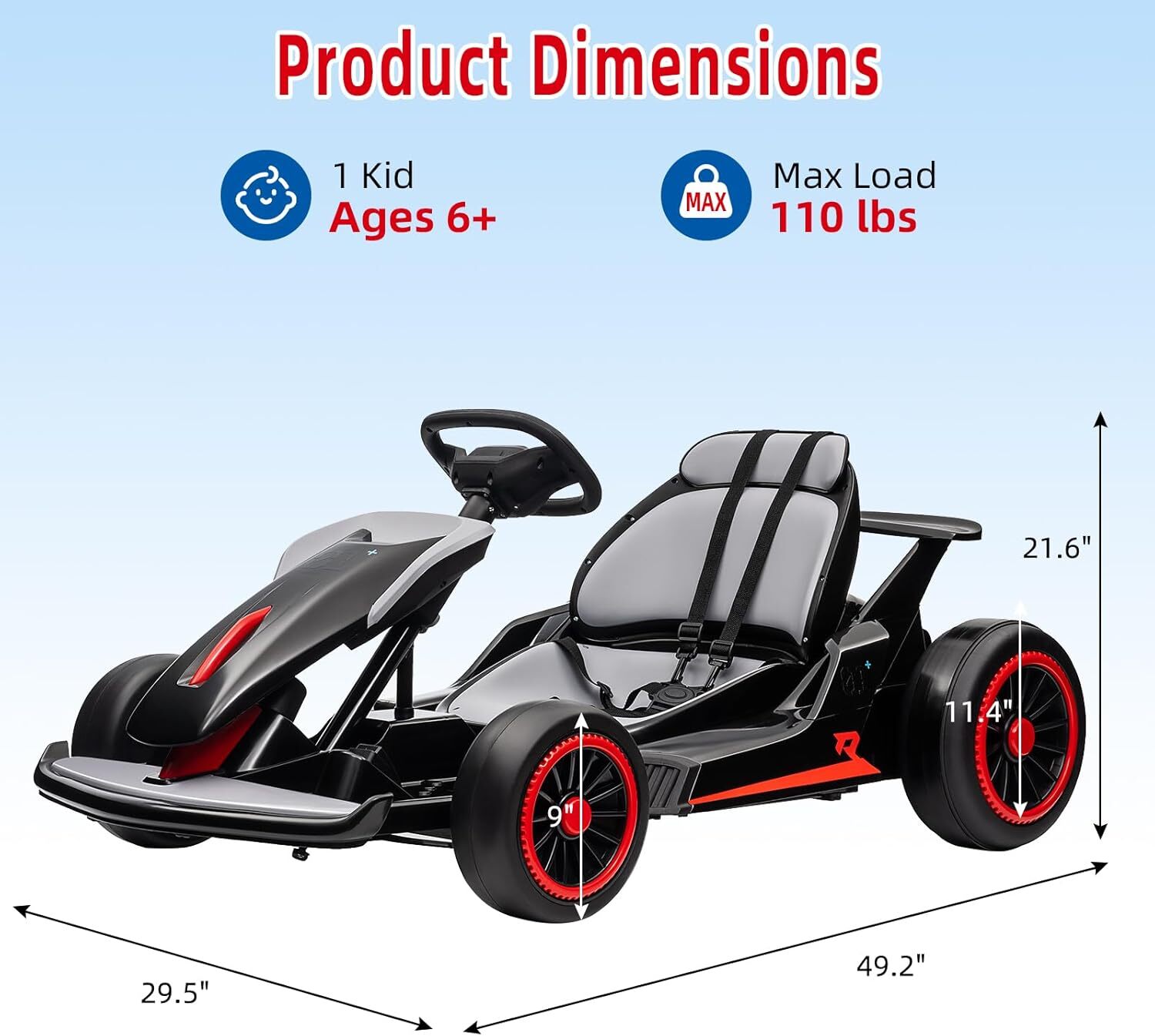 Kids Go Kart 24V, Electric Drift Kart With 2x150W Strong Motors for Boys Girls