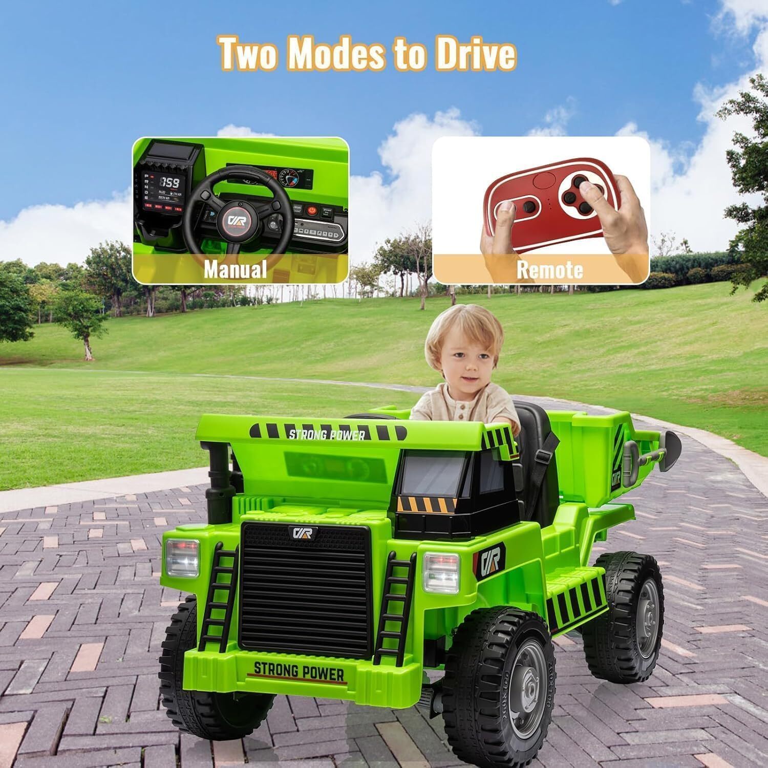 12V Ride-on Dump Truck, 4-Wheel Battery Powered Toy Cars With Electric Dump Bed