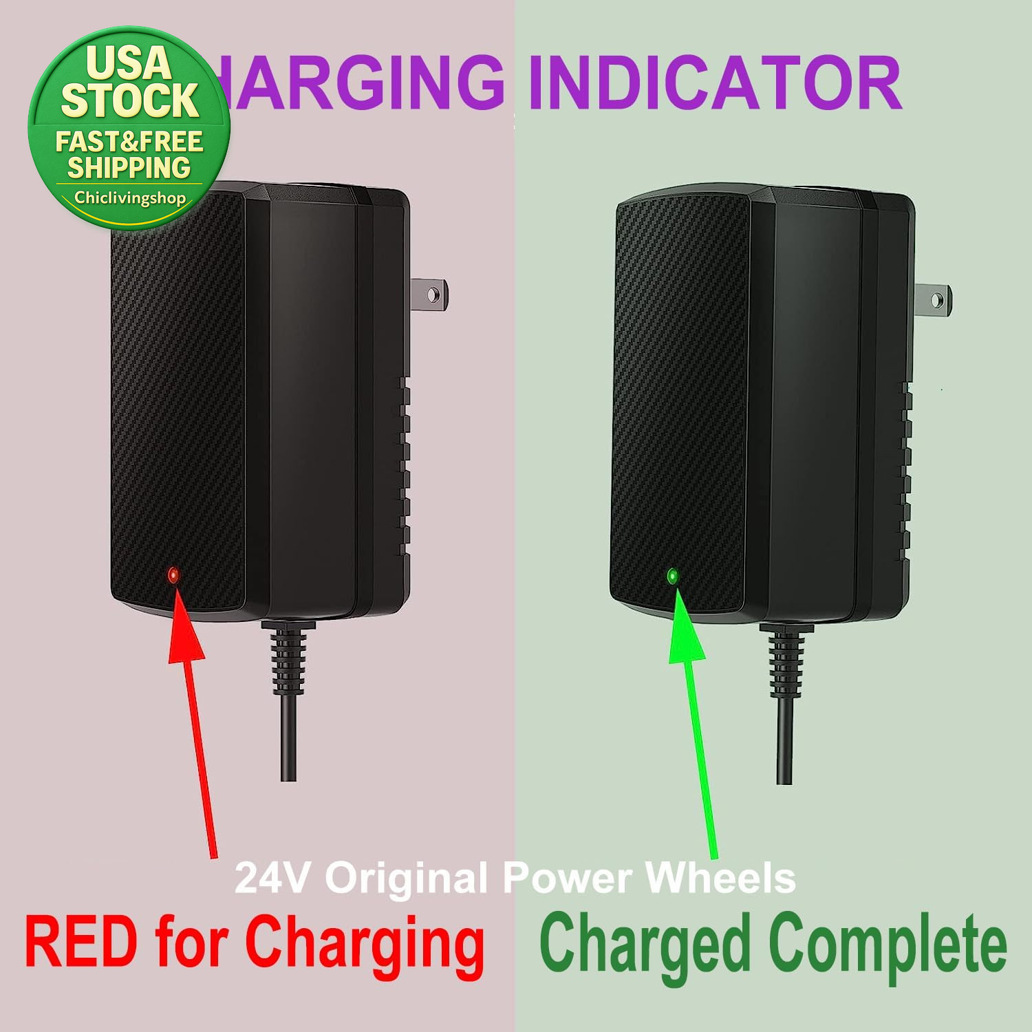 24V Battery Charger for Kids Ride on Cars Suvs Atvs Kid Trax Dynacraft Jeep