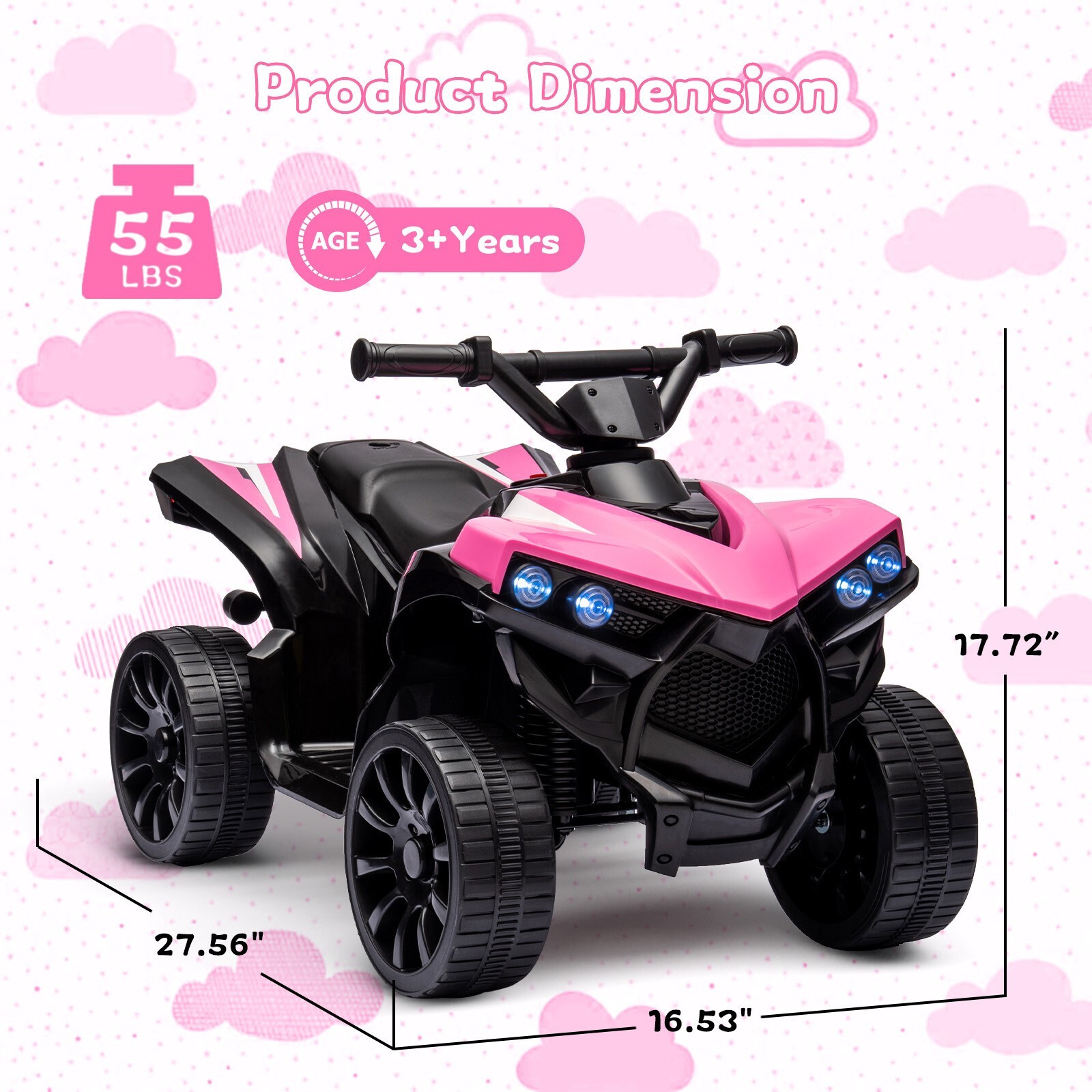 Kids Electric 4 Wheeler Car Ride on Toy 1.86 mph Truck Off-road UTV w/LED Lights