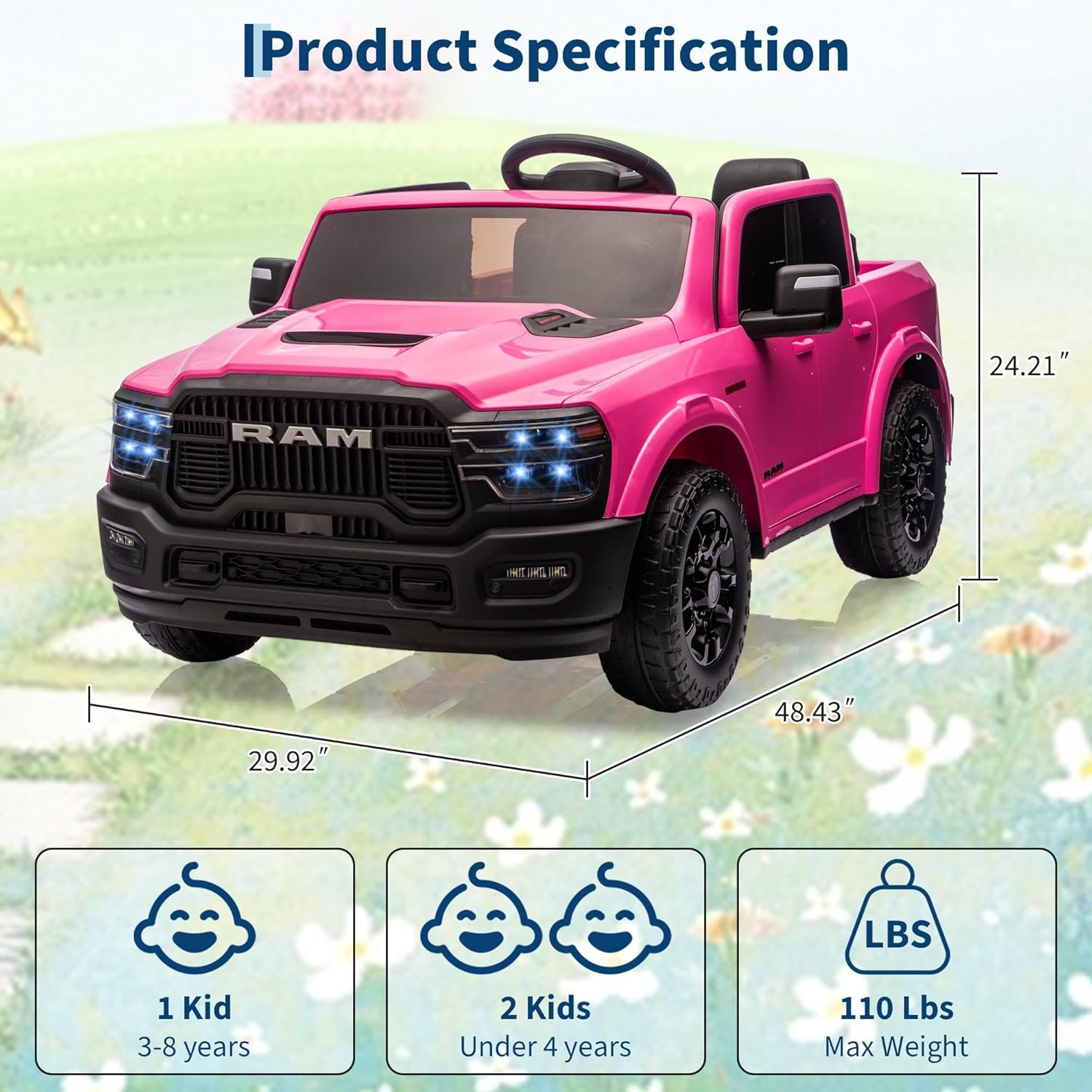 2 Seater Electric Car for Kids 24V Ride on Truck Toys Licensed RAM 2500 for Kids