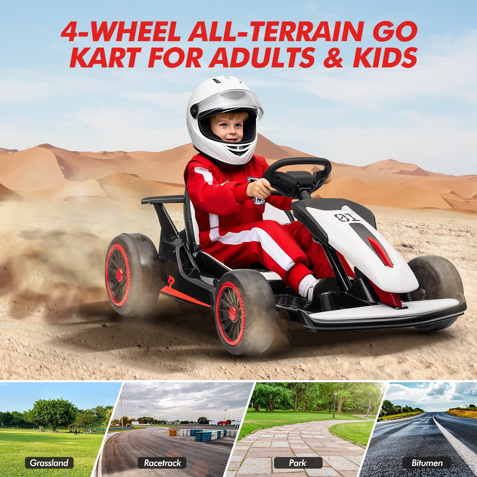 Kid Go Kart, Electric Kart W/ Adjustable Seat, for Children Aged 6 to 12 Years