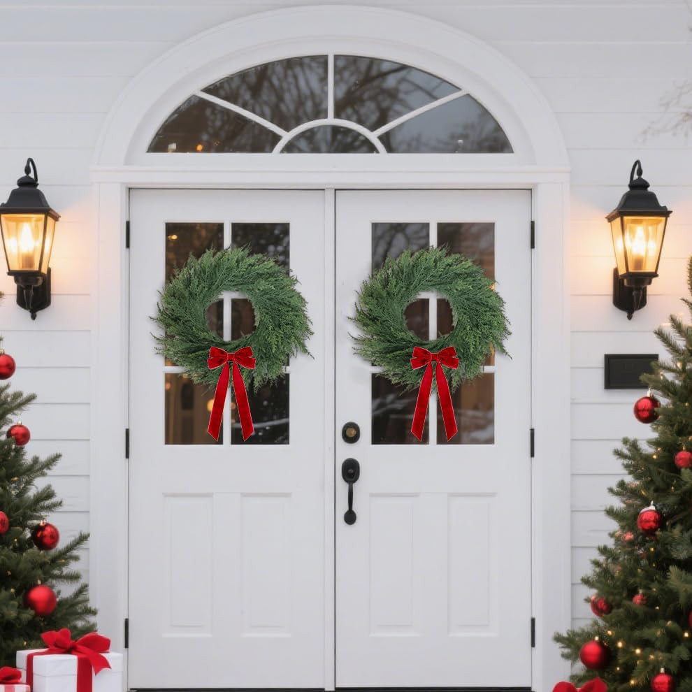 24 Inch Christmas Wreaths for Front Door Real Touch Cedar Wreath Artificial Gree