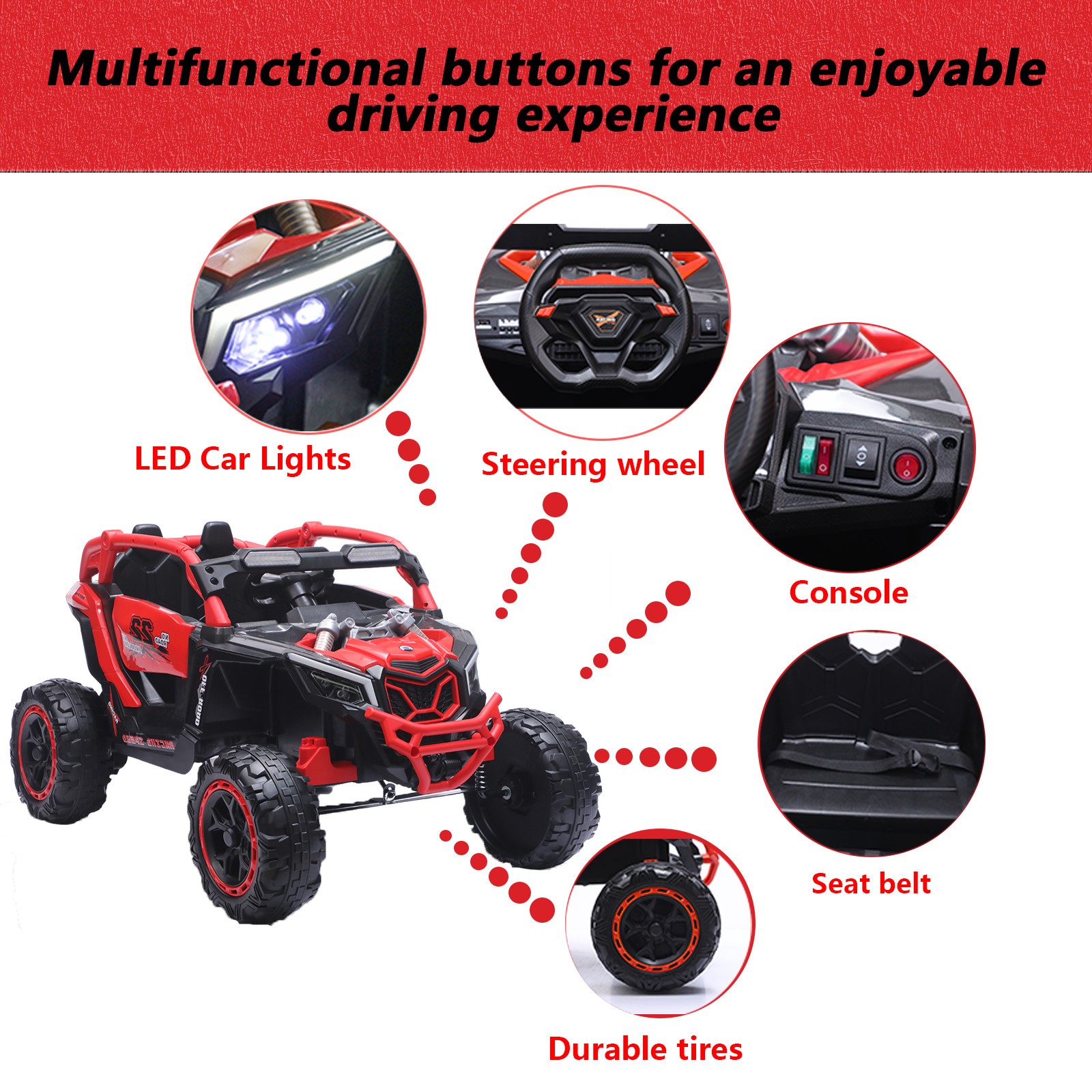 24V 400W Electric Ride on Car 2-Seater UTV Truck Power Wheels with Remote, Red