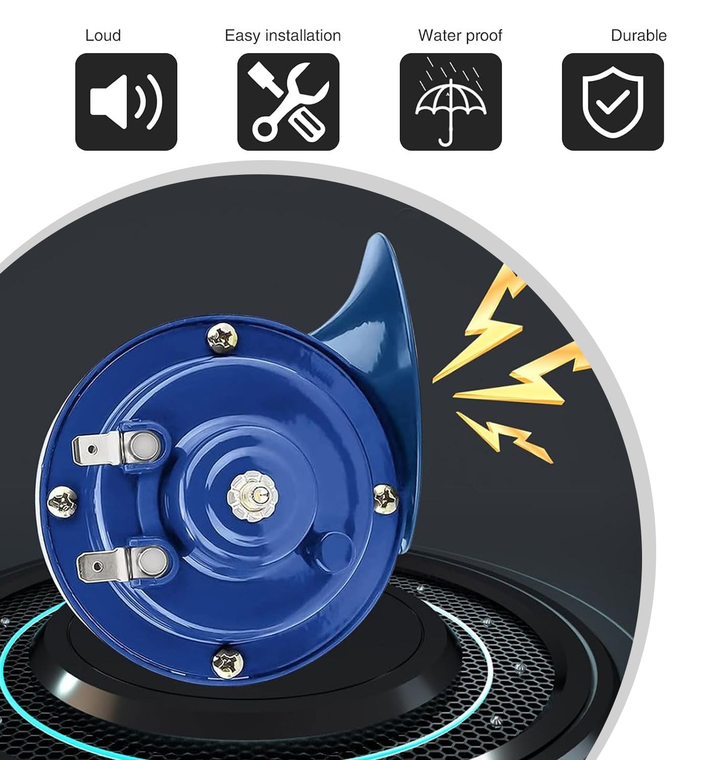 2 PCS Blue Car Snail Air Horns Super Loud Waterproof Horn Kit Replacement