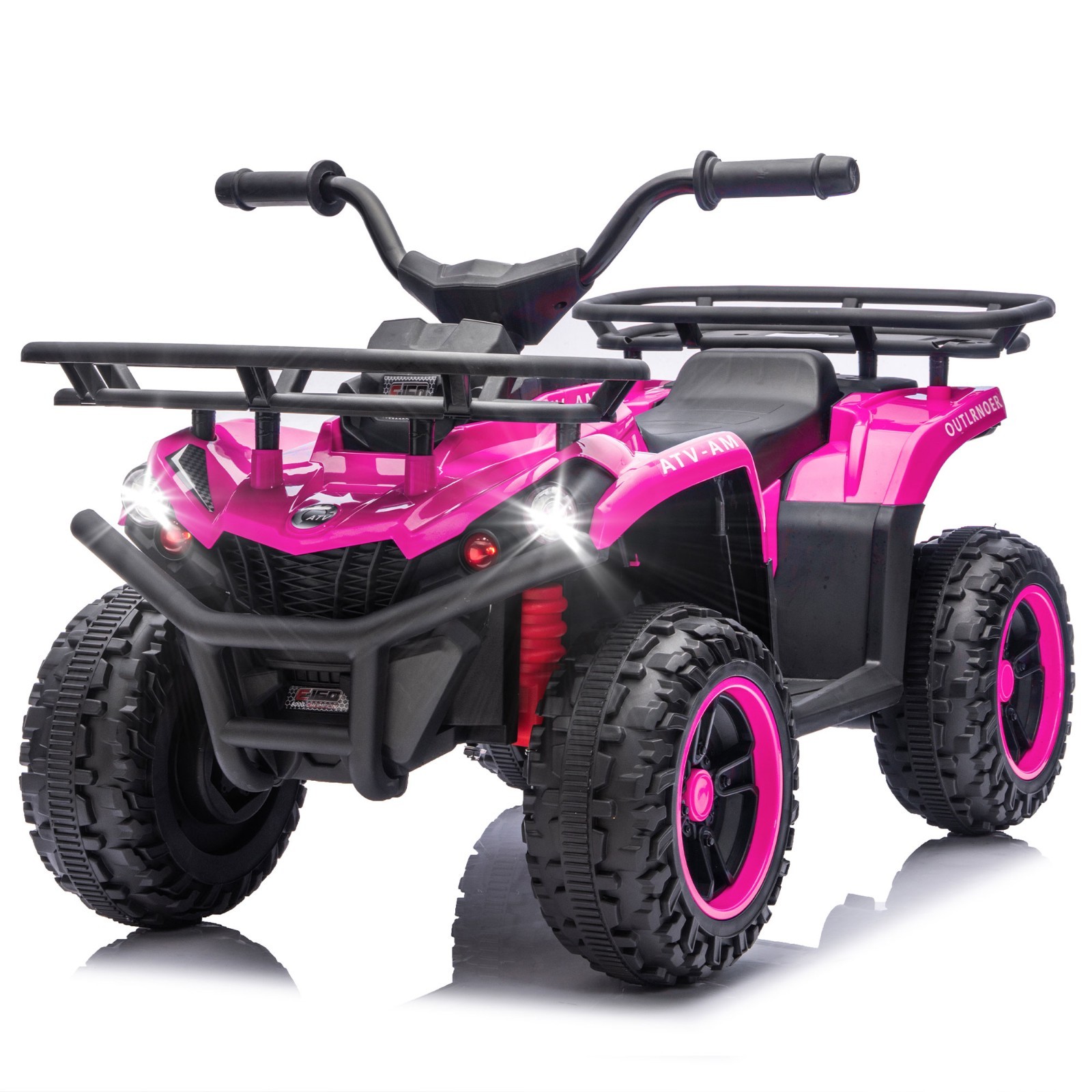 24V Kids Ride On ATV, 160W Off-Road Toys w/LED, Dual Storage Racks,Pink