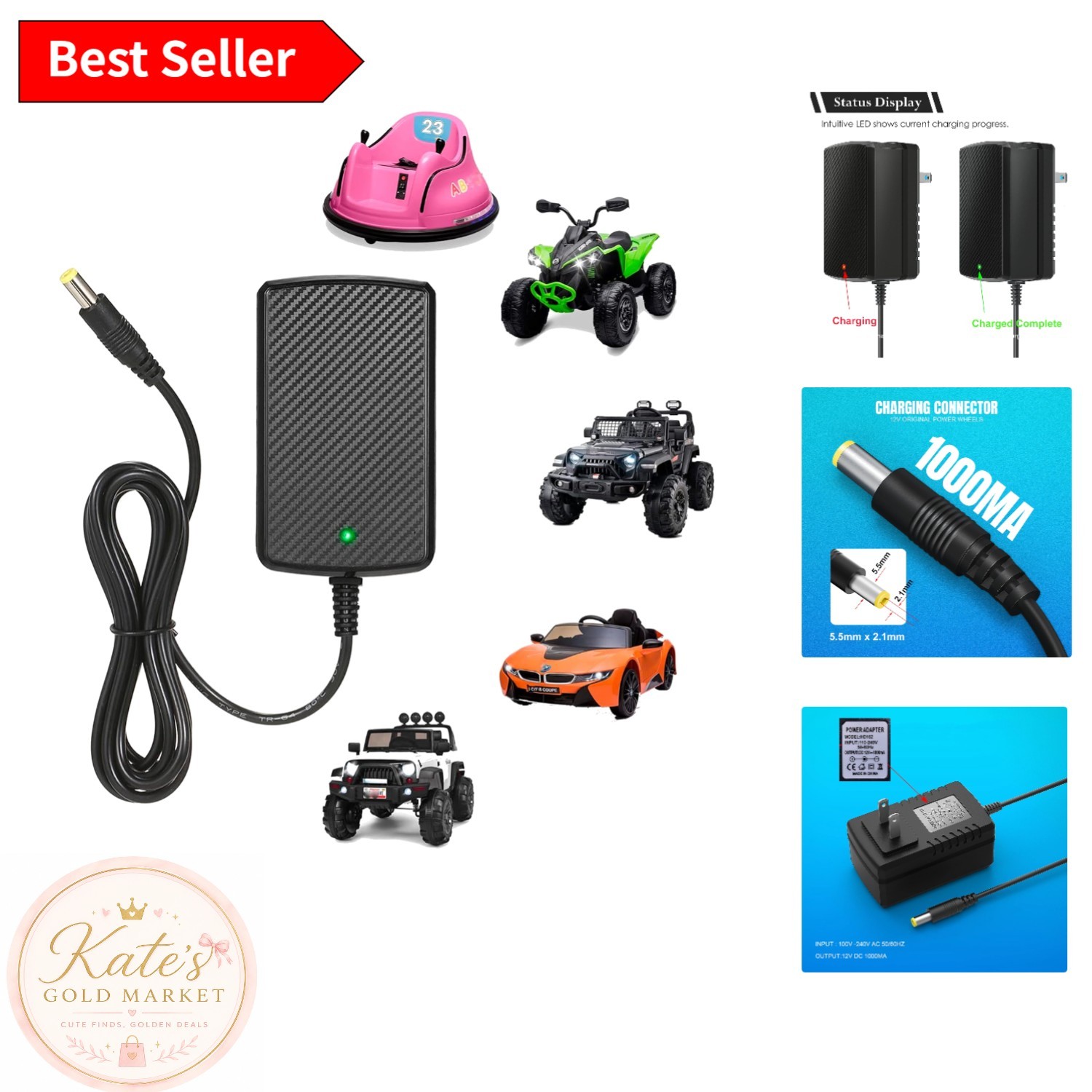 Durable 12V Battery Charger for Electric Ride-On Cars – Overcharge Protection