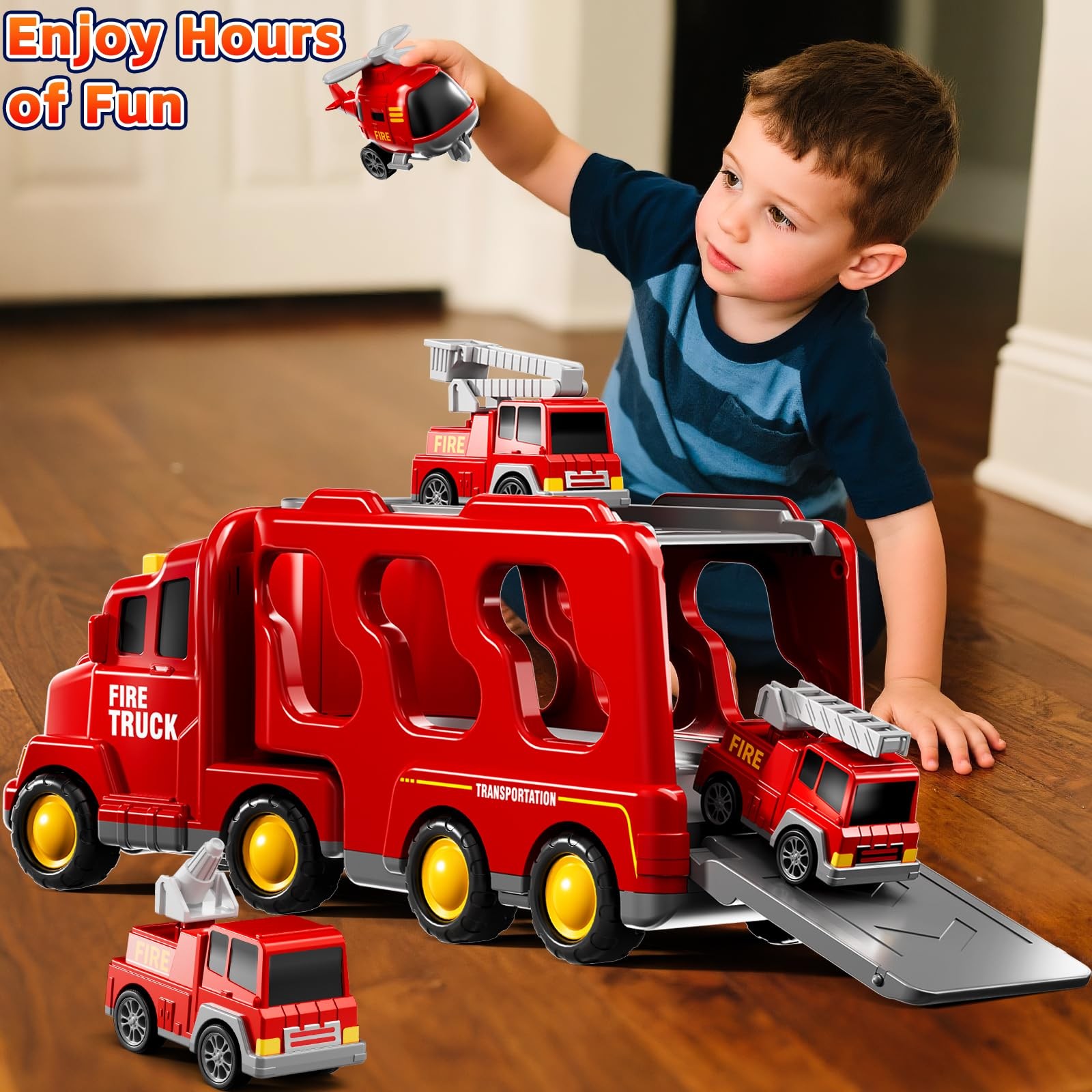 KIZONLY Fire Truck Toys for Toddler 1-3 3-5, 5-in-1 12.9 x 3.9 x 5.3 inches