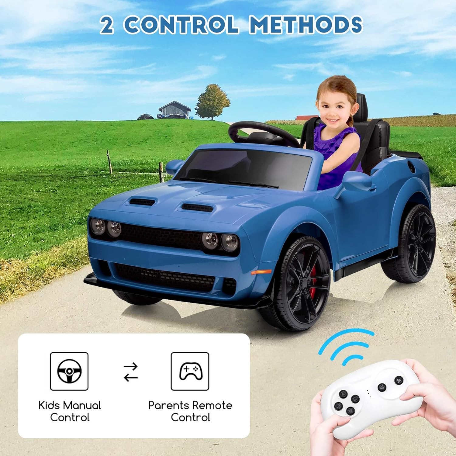12V Kids Car Licensed Dodge Challenger Electric Car for Kids Battery-Powered Toy