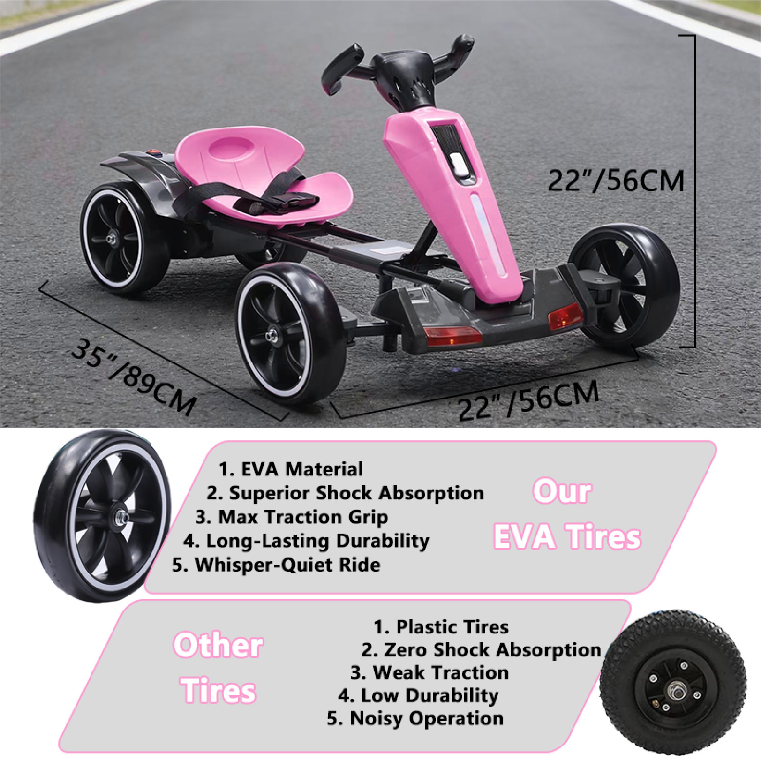 12V Electric Kids Pedal Go Kart Adjustable Seat Ride On Toy 3-6 Years Magenta