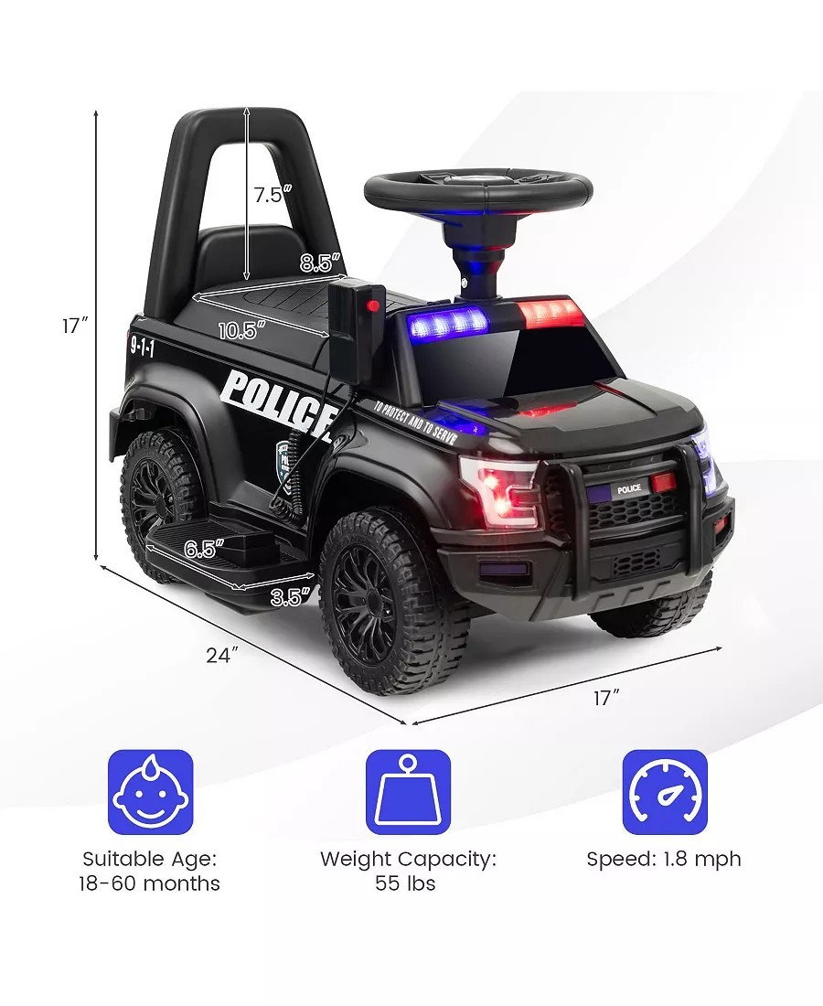 Costway 2-in-1 6V Kids Ride On Car Toddler Push Car w/ Megaphone & Siren – Black