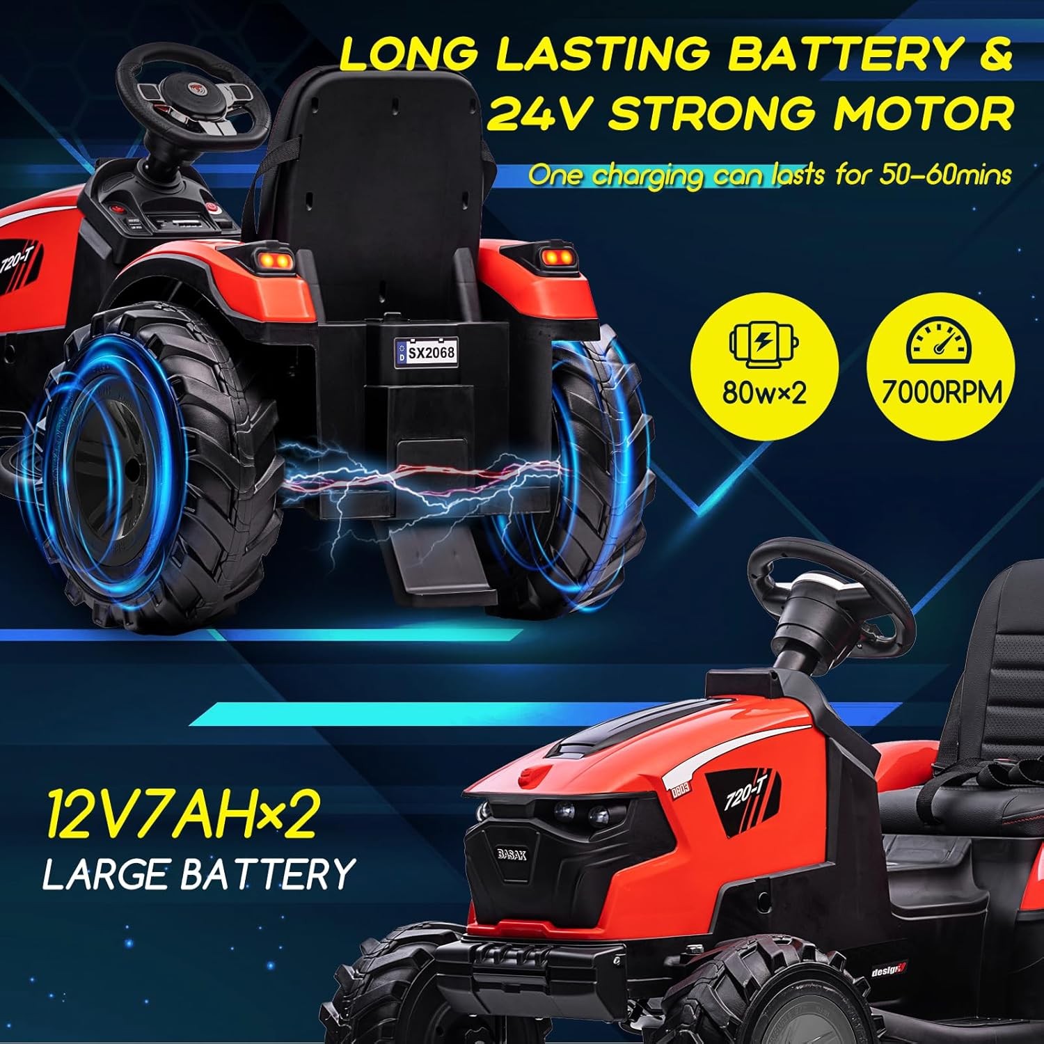 3 in 1 Kid 24V Ride On Tractor Electric Vehicle w/ Trailer Digger Remote Control