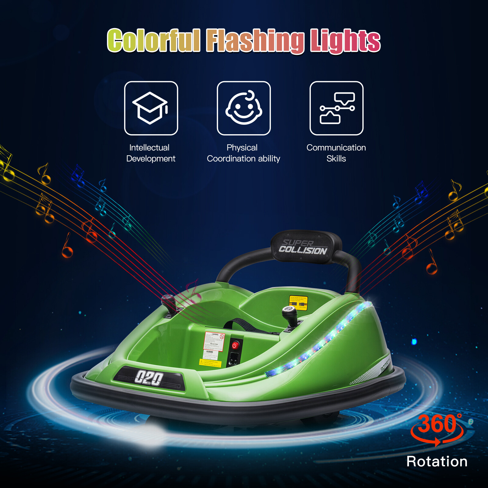 12V Kids Ride On Car Bumper Electric 360° Spin Vehicle Toy Parent Remote Control
