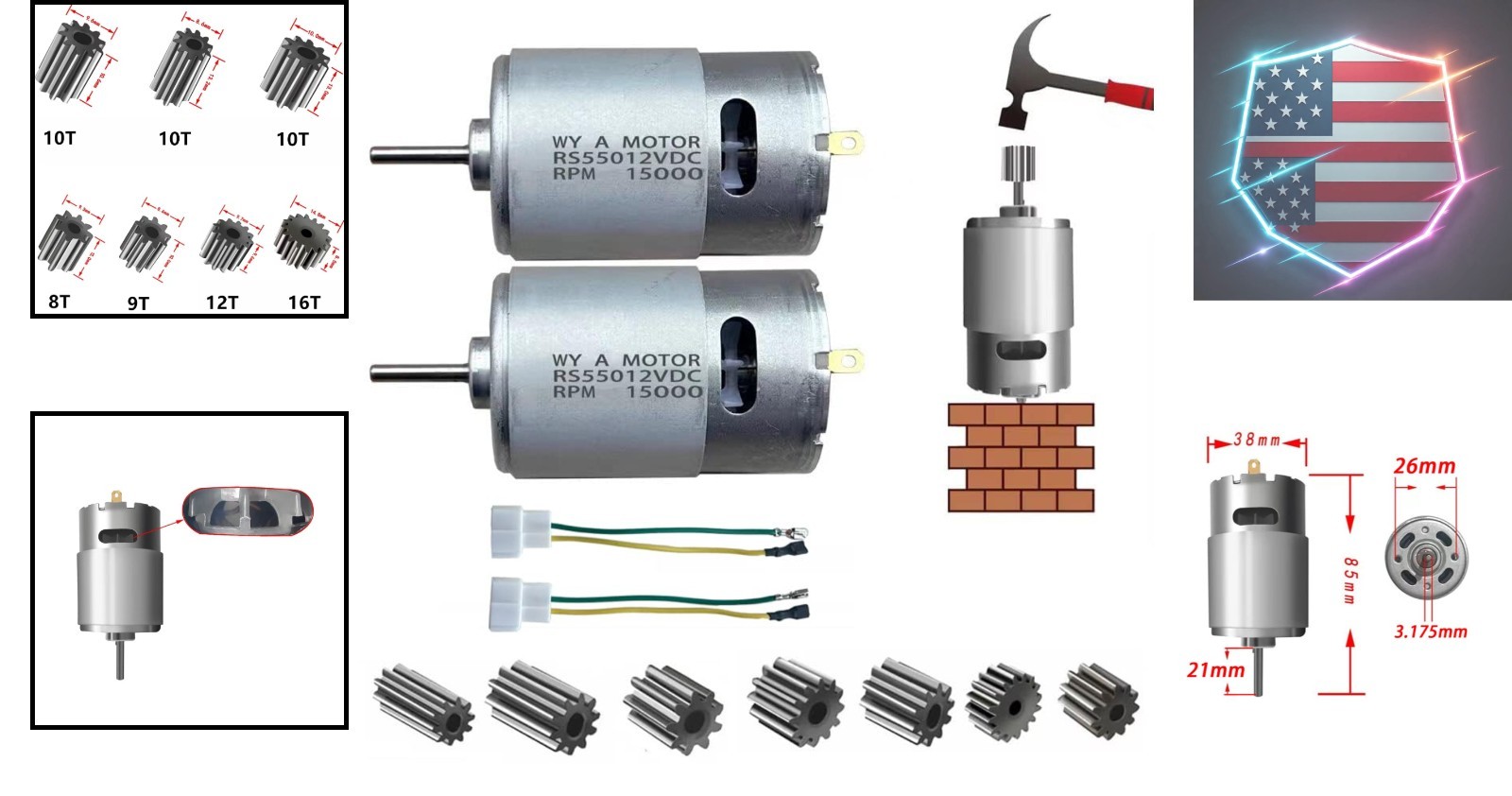 2 Pcs 12V 15000RPM Electric Drive Motor for Power Wheels Upgrade,18 Volt Moto…