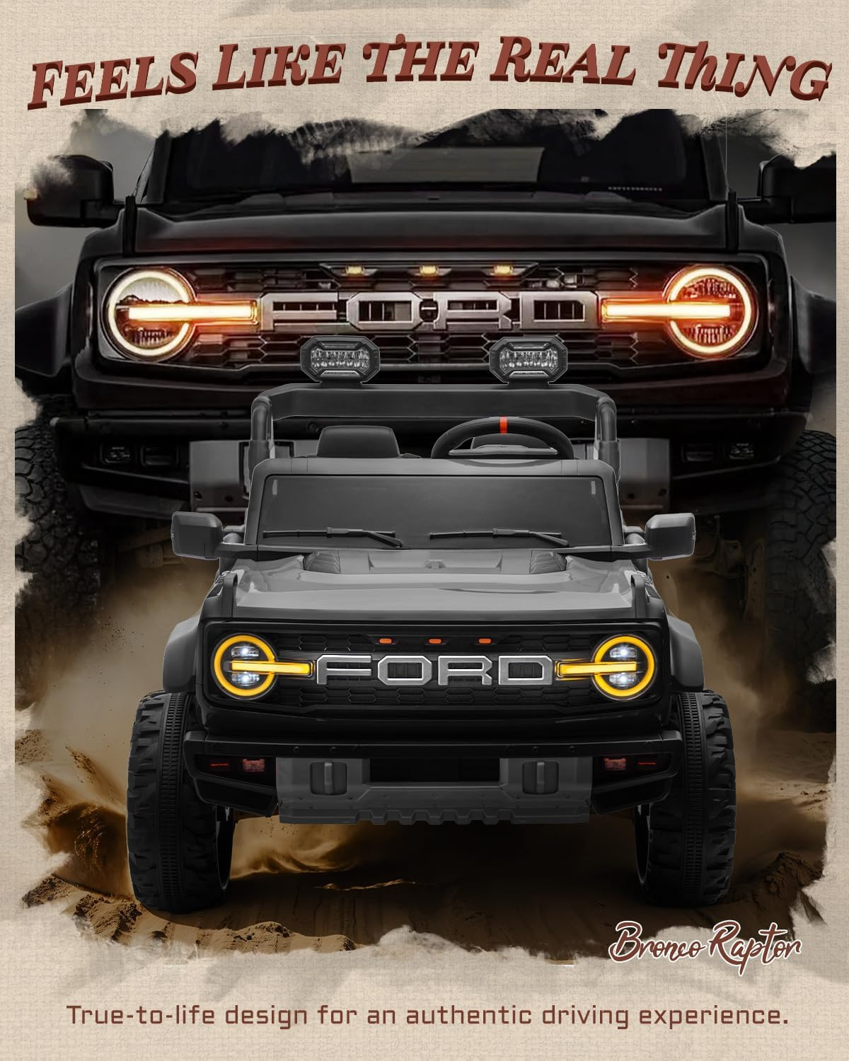 24V Ride on Toys for Big Kids, Licensed Ford Bronco Raptor Electric Car 2 Seater