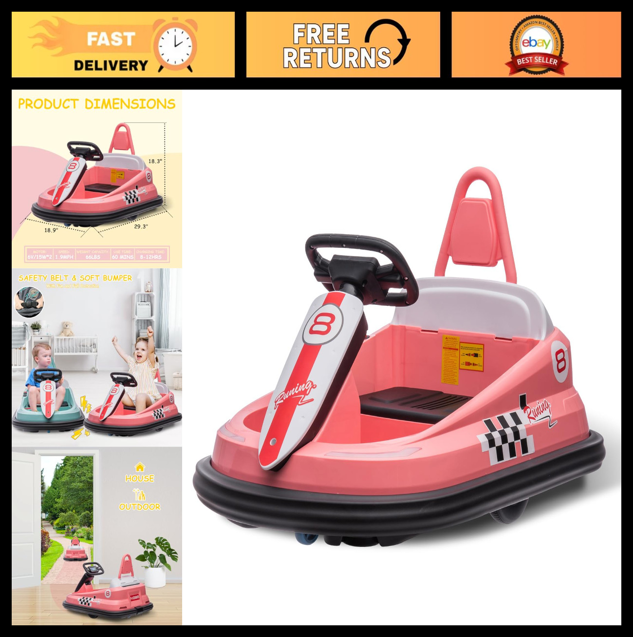 Electric Ride-On Bumper Car for Kids 3-6 Years, 360° Spin, Lights & Music, Safe