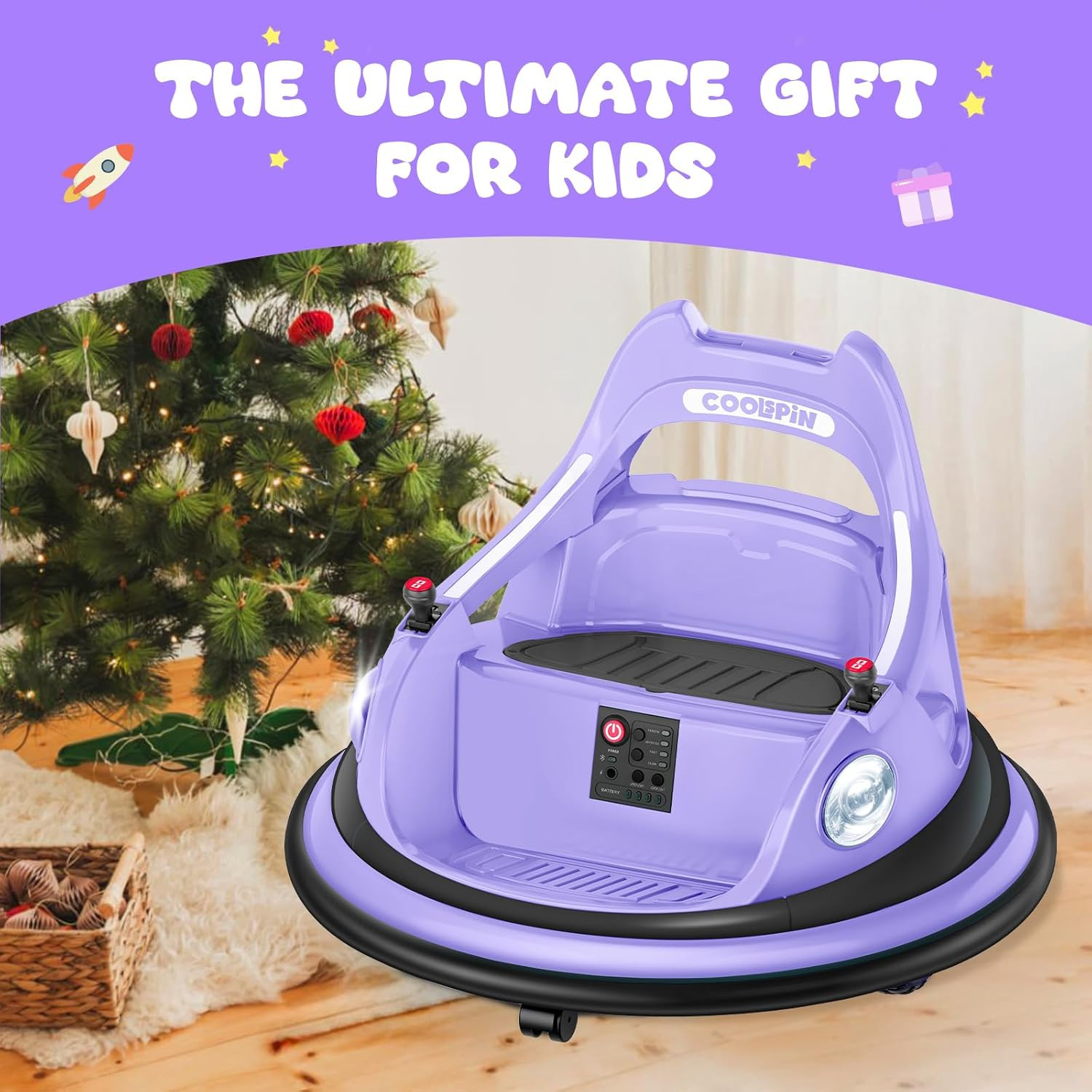 Lavender 12V Kids Bumper Car with Remote, 360° Spin, LED Lights & Music