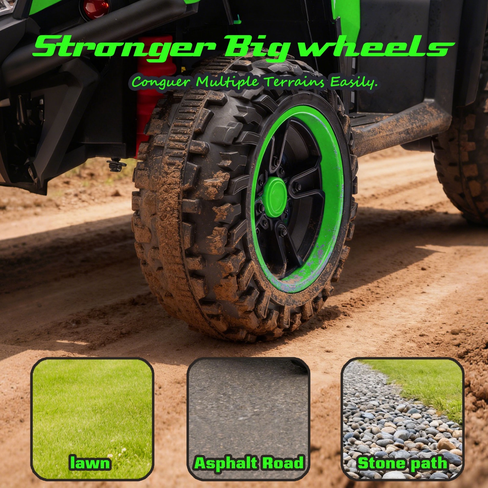 24V Kids Ride On ATV, 160W Off-Road Toys w/LED, Dual Storage Racks, Green