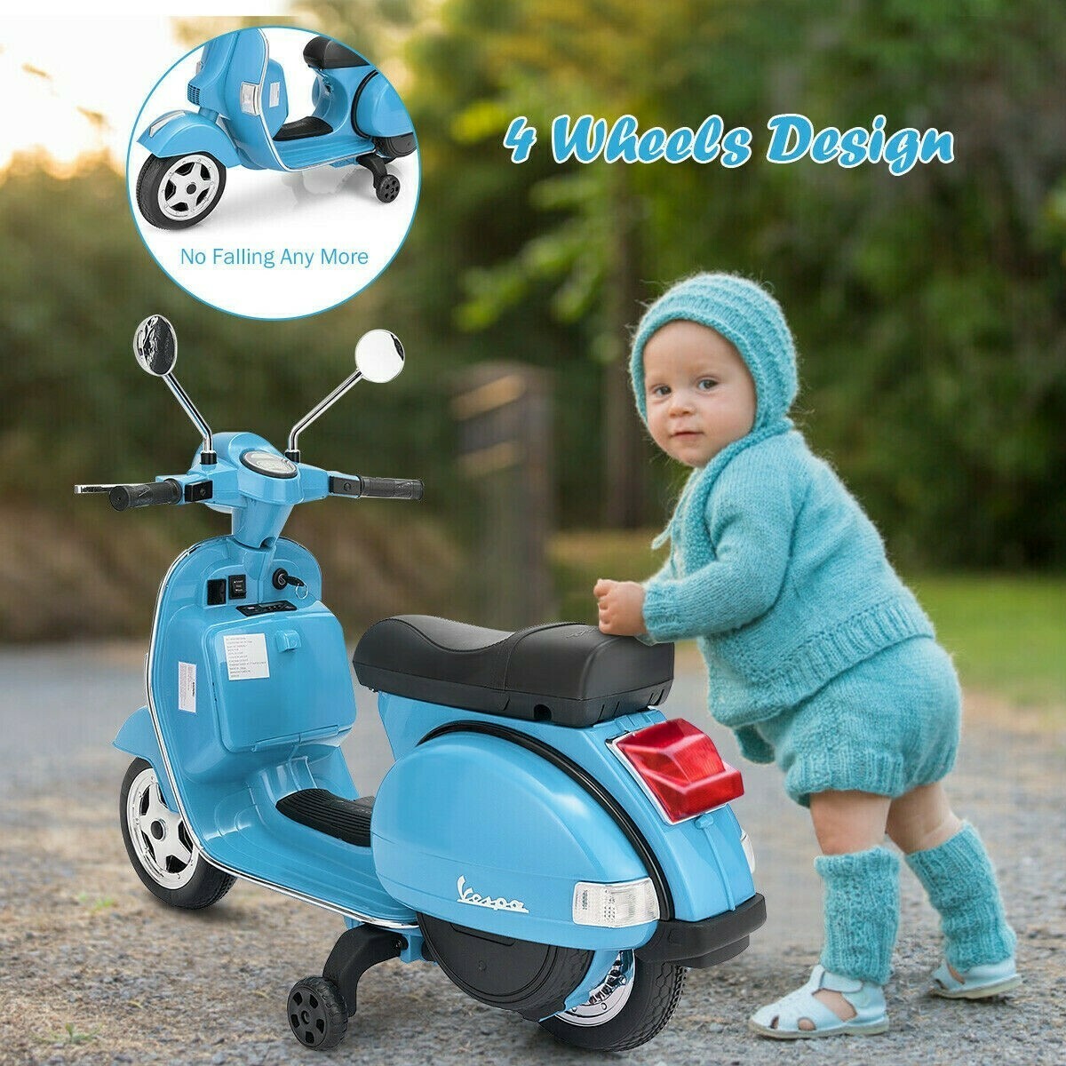 6V Kids Ride on Vespa Scooter Motorcycle with Headlight