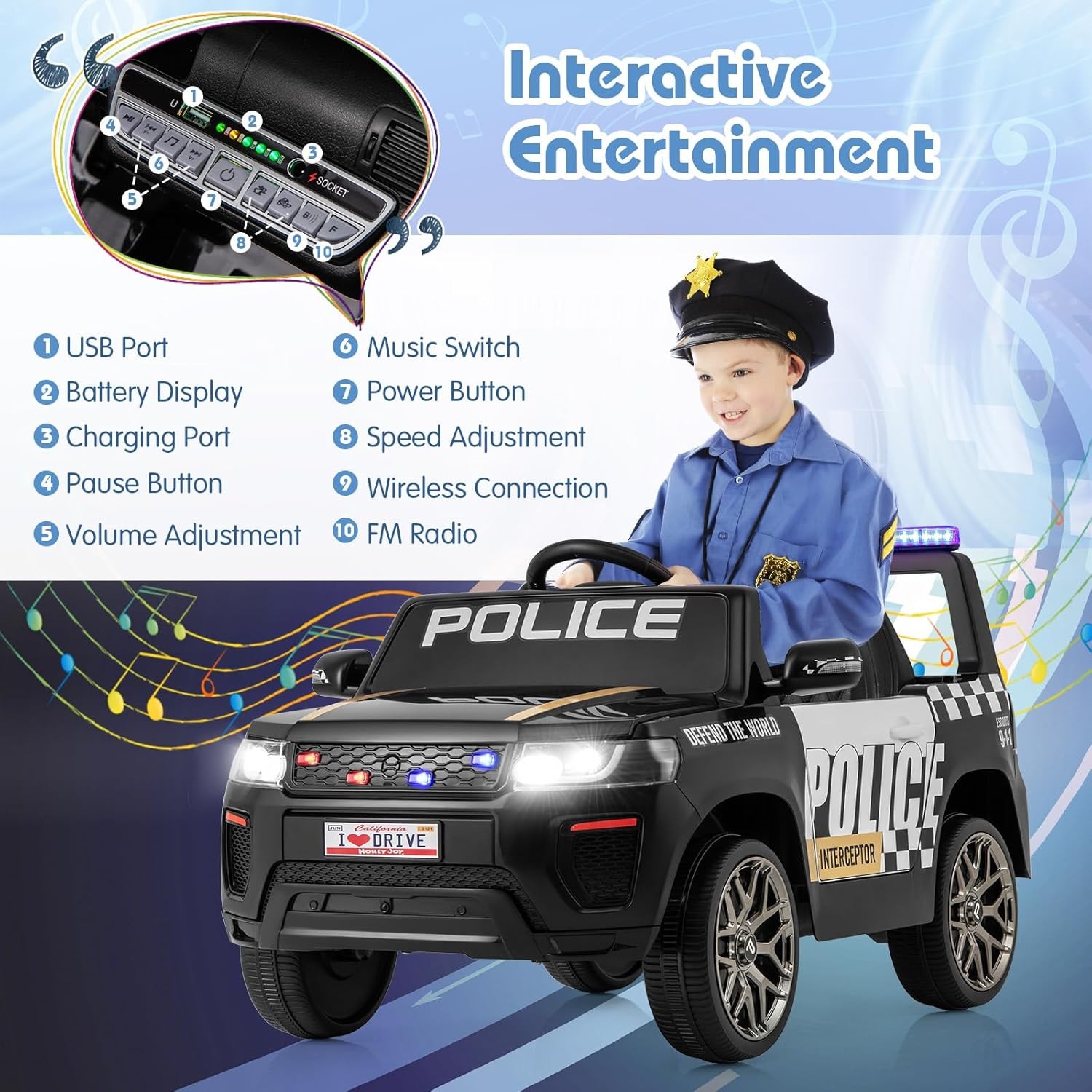 Costzon Police Ride on Car 12V Black