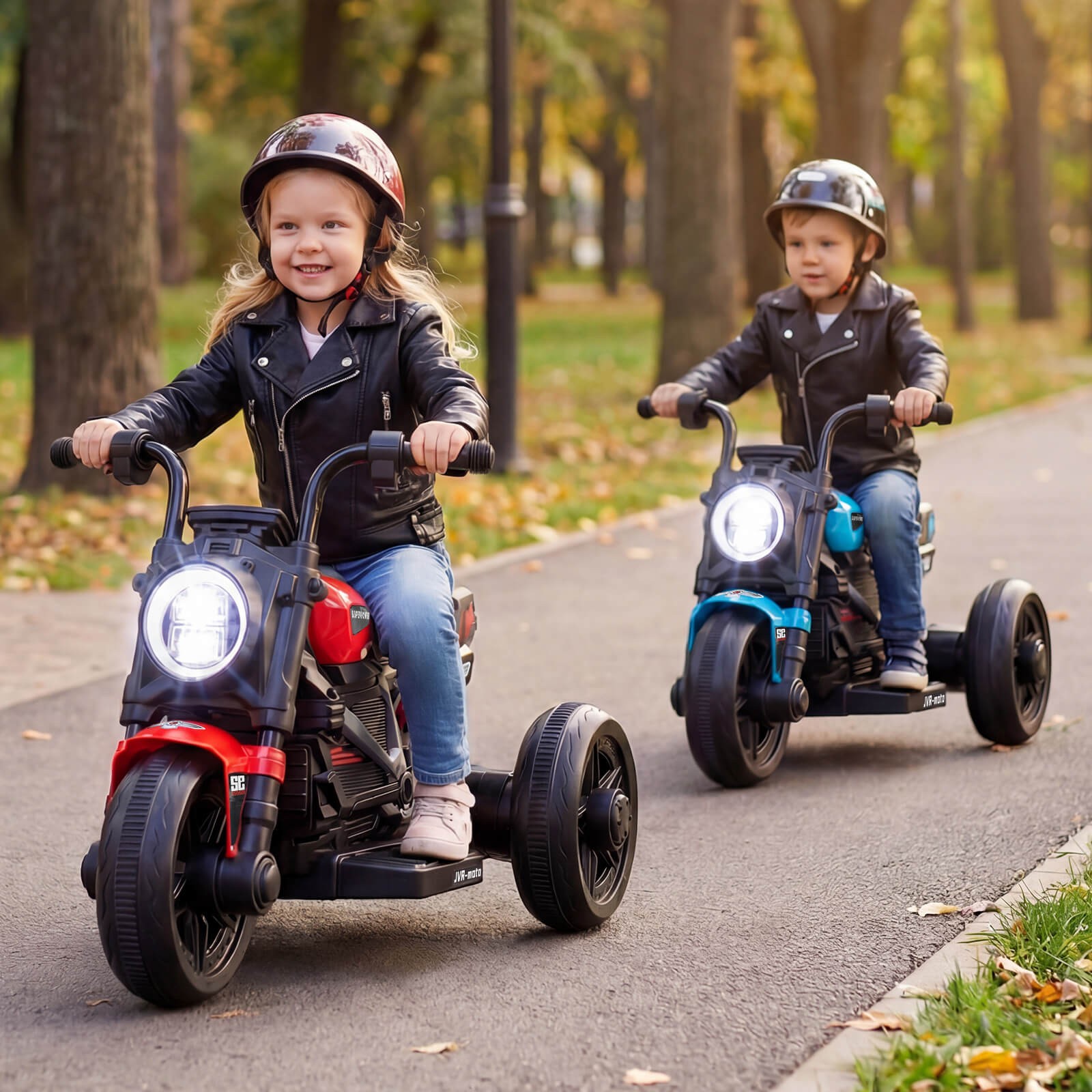 6V Kids Motorcycle w/Song,Story,LED Headlights,Accelerator Pedal & 3 Wheels,Red