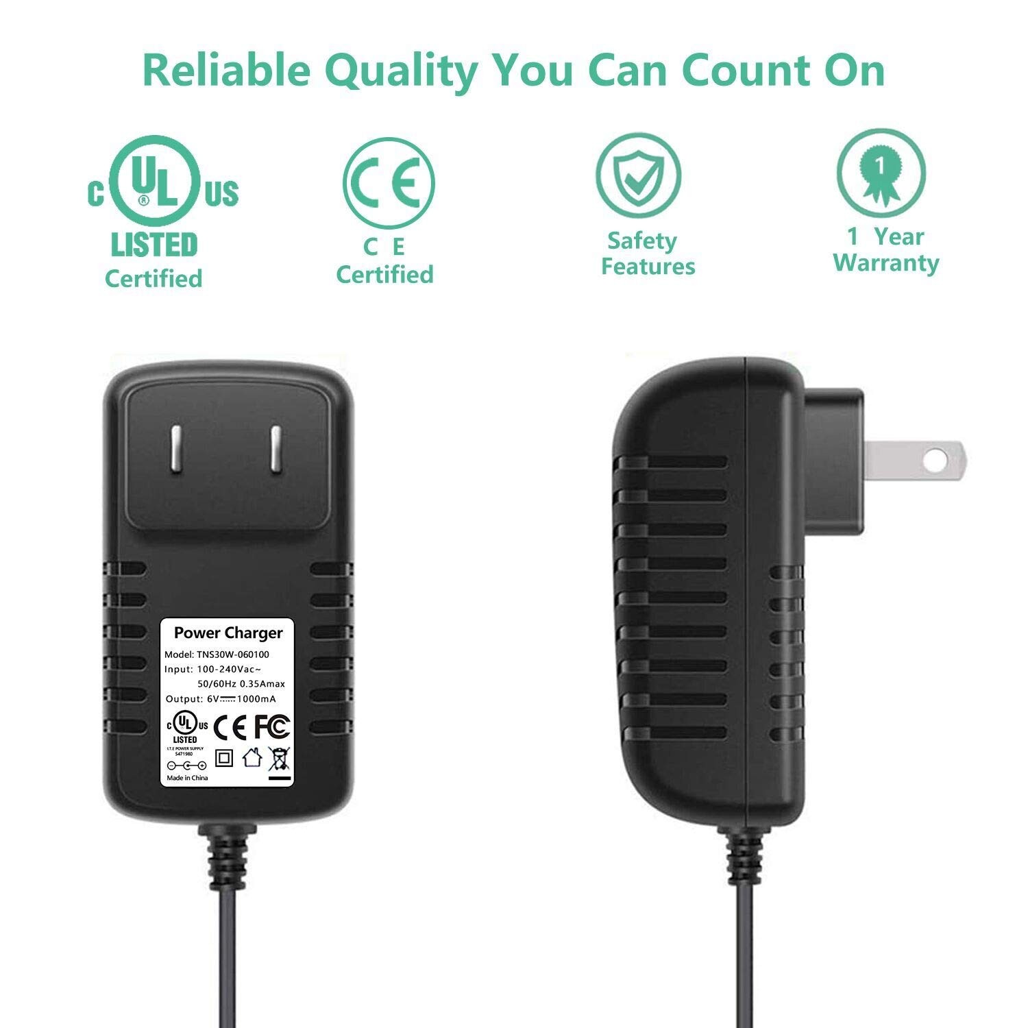 6V Kids Ride On Car Charger, 6 Volt Battery Charger for Kid Trax Black