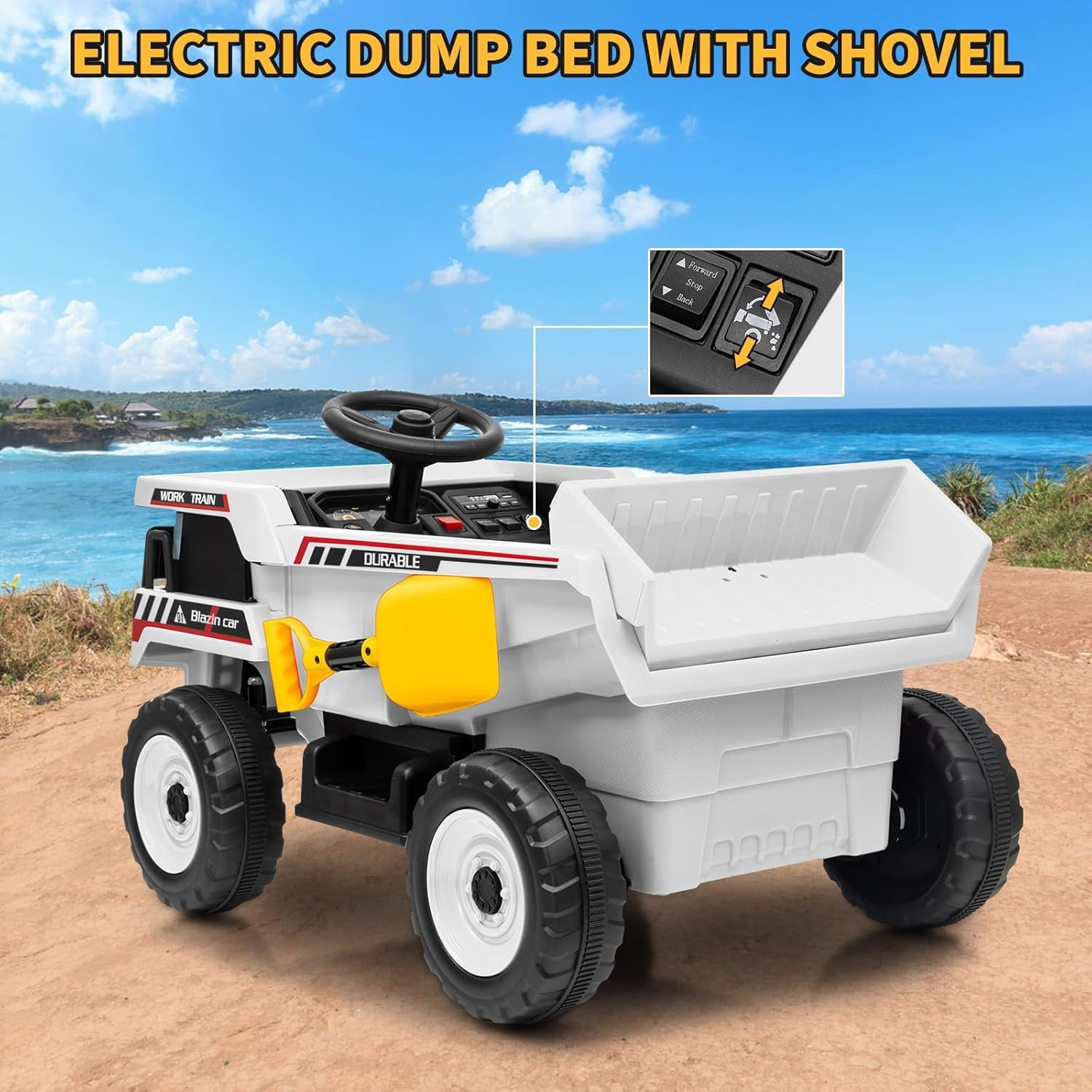 Parent Remote Control 12V Electric Ride-On Dump Truck for Kids, with Dump Bed, S