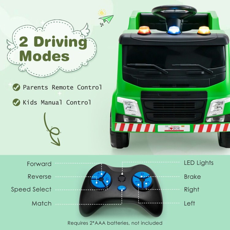 12V Battery Ride On Toy Recycling Garbage Truck Gift Kids With Warning Lights