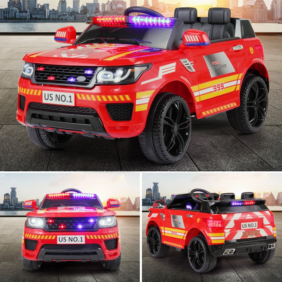 TOBBI 12V Fire Truck Ride on Battery Powered Electric Kids Car w/Remote Control