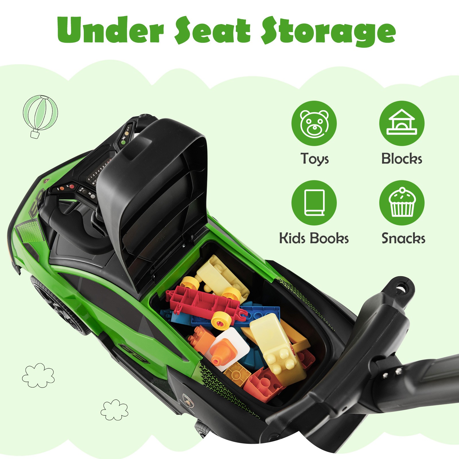 3-in-1 Licensed Lamborghini Ride on Push Car Stroller Sliding Car w/ Sound Green