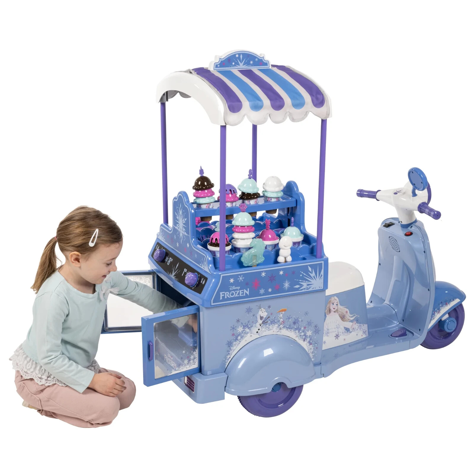 Disney Frozen 6V Battery-Powered Electric Ice Cream Cart, Ages 3-7, Blue