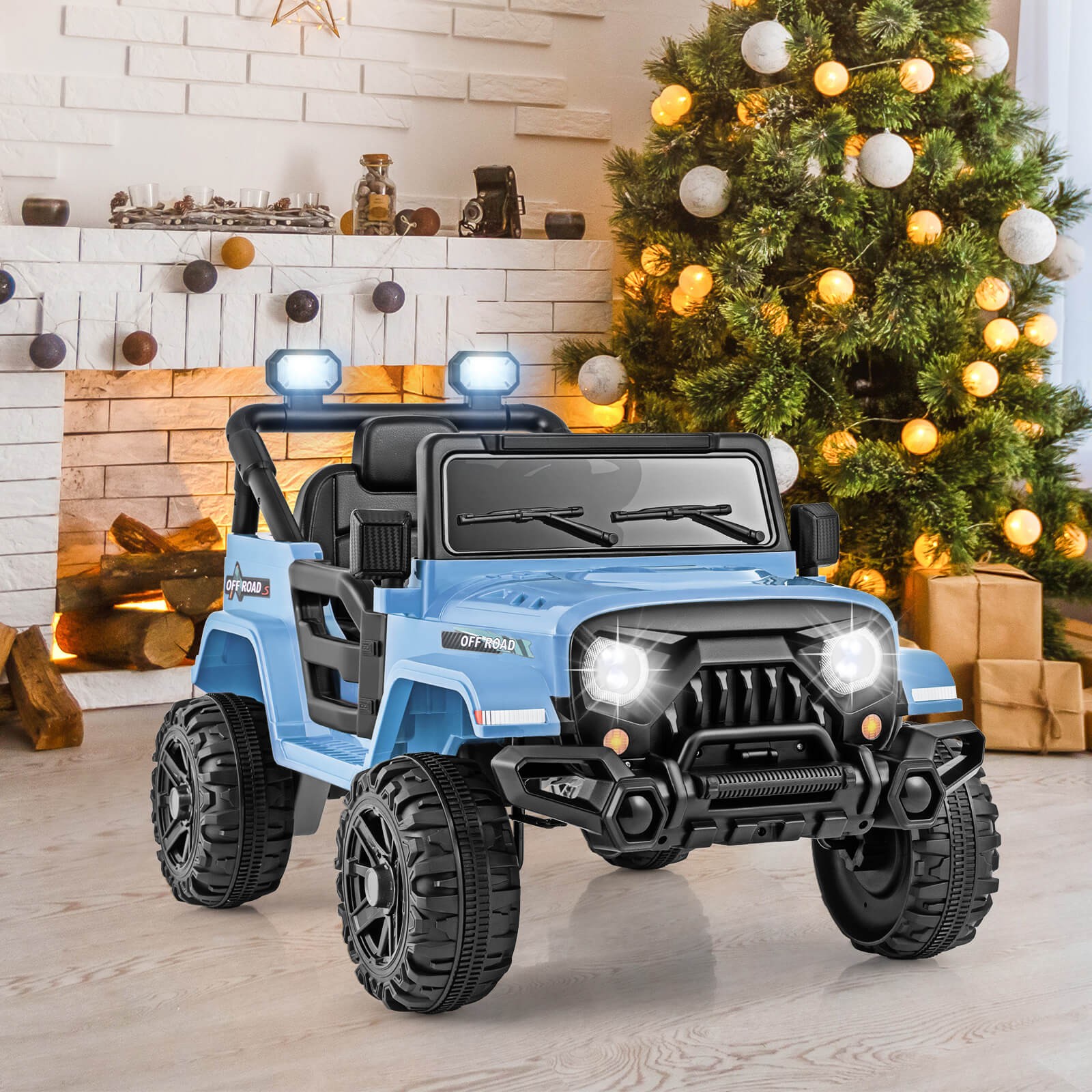 12V Kids Ride on Truck Car w/Remote Control, Threaded Wheels 3 Speeds LED Lights