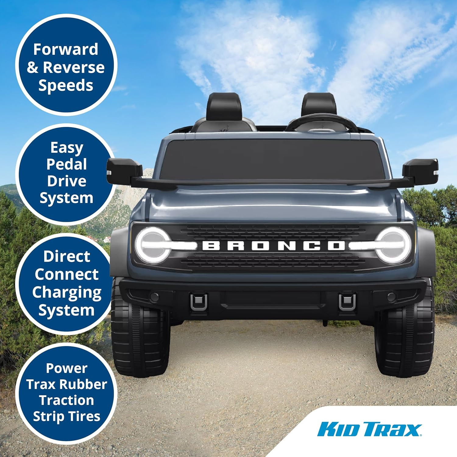 12V Ford Bronco Ride-On Toy for Ages 3-7, Battery Powered, LED Headlights, FM Ra