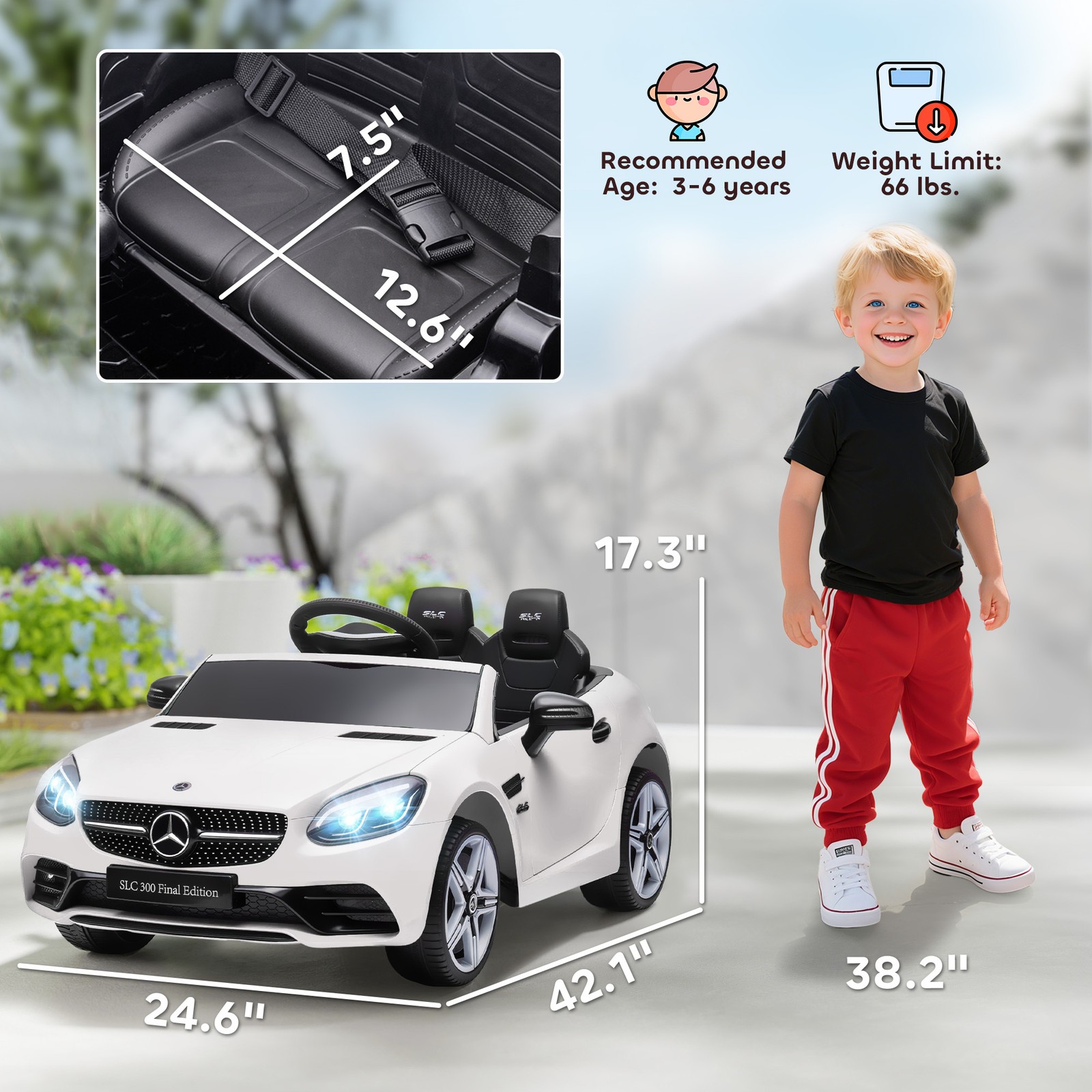 12V Ride On Toy Car for Kids with Remote Control, White