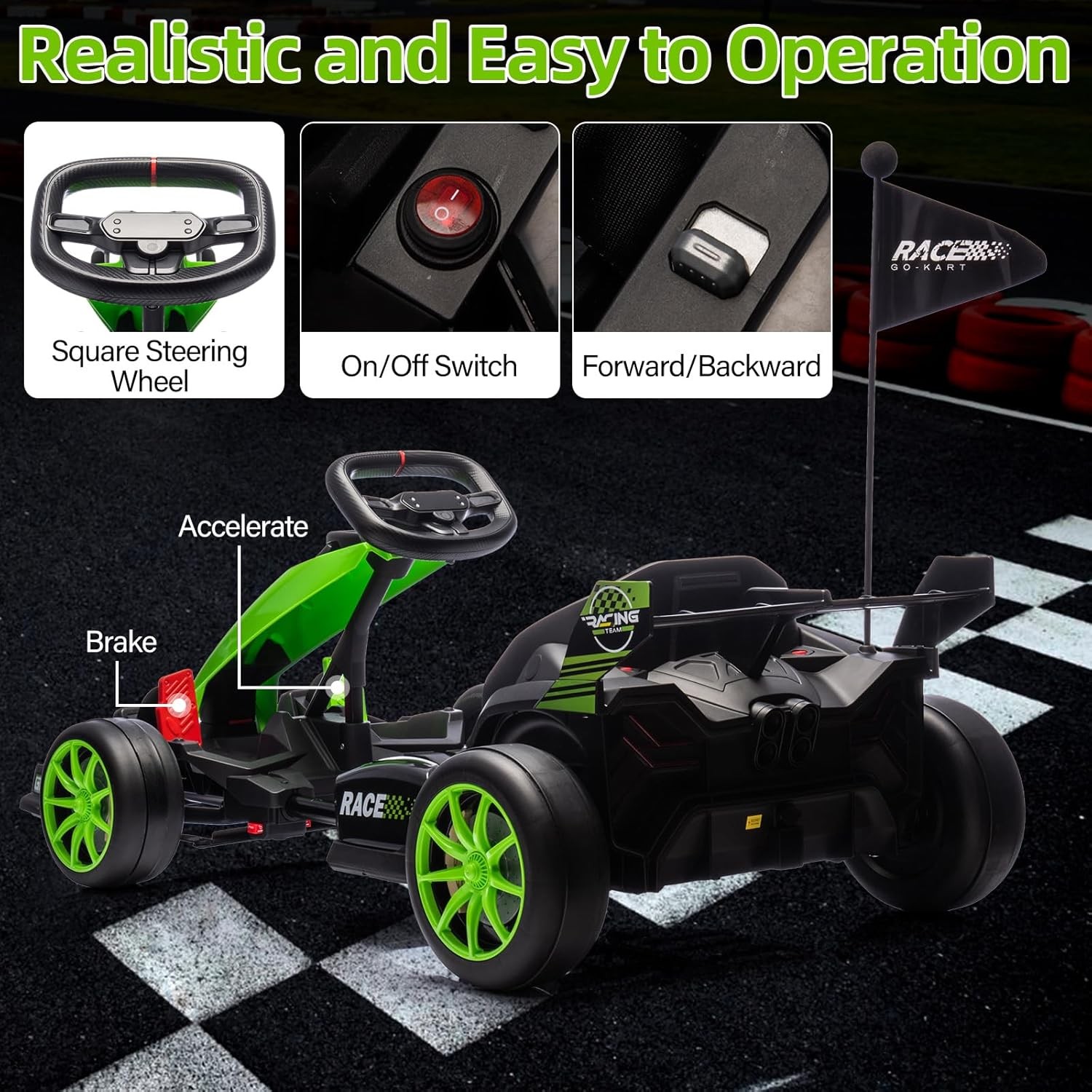24V Kids Go Kart 8MPH High Speed Drifting Toys Ride on Drift Car for 6+ Years