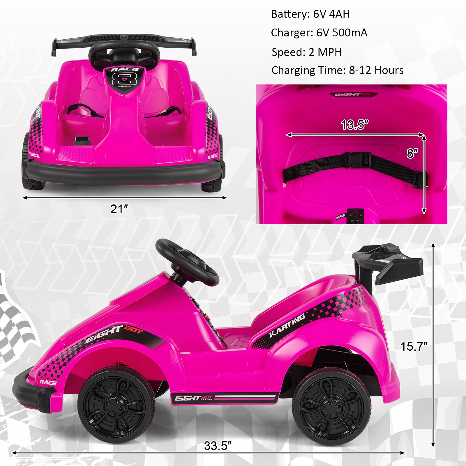 Electric Go Kart for Kids 6V Battery Powered Ride On Toy w/ Remote Control Pink