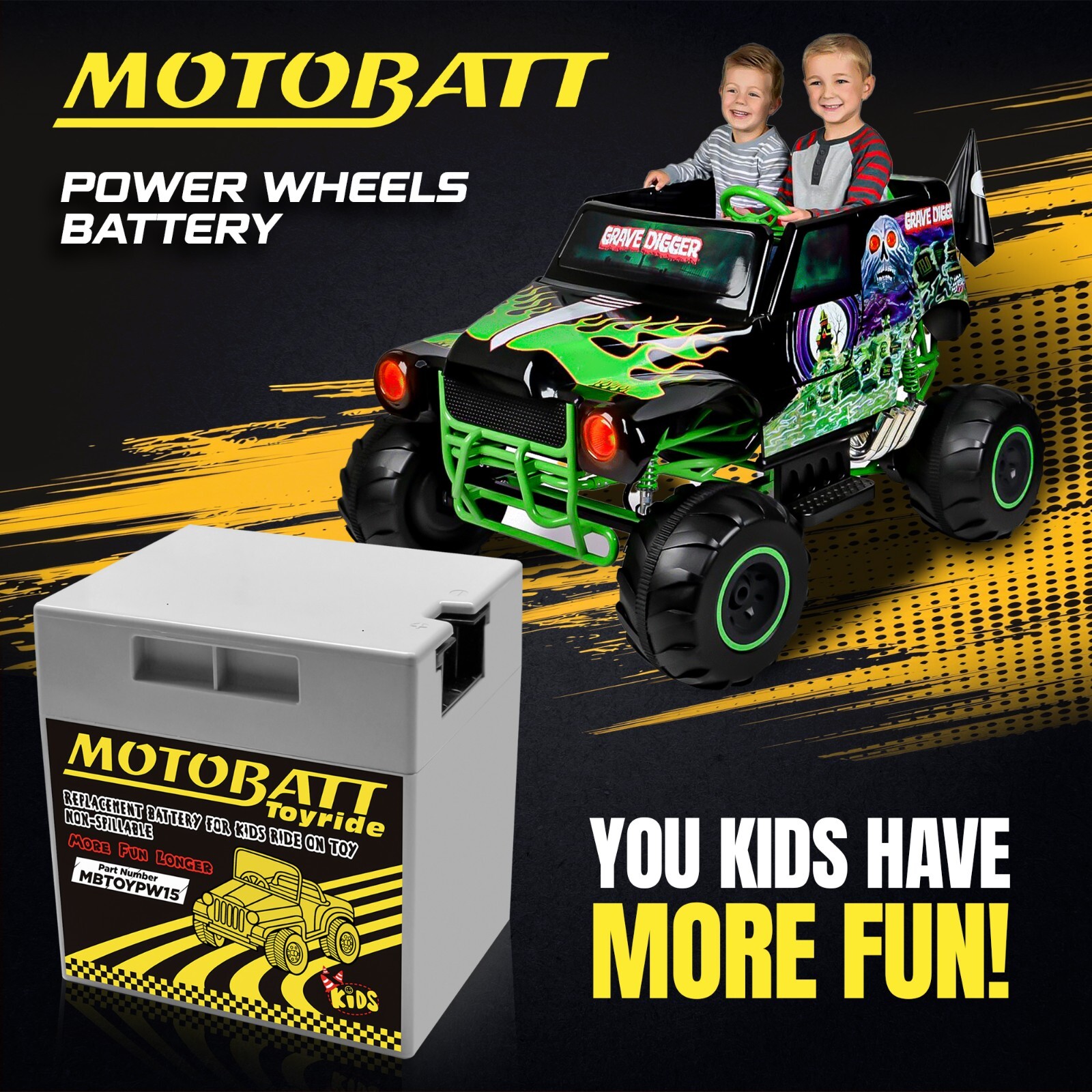 MotoBatt MBTOYPW15 Powerwheels Ride-On Toy Replacement Battery 12-Volt 15-Ah AGM