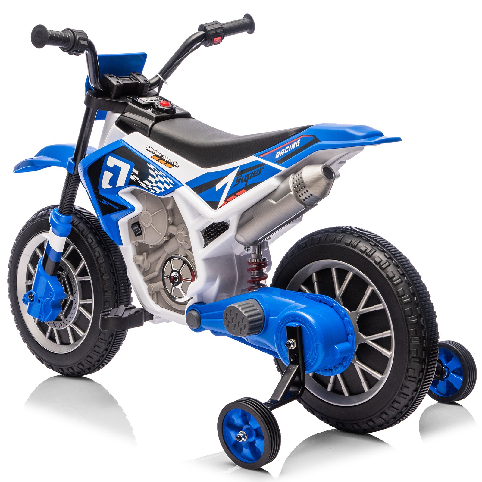 Electric 12V Blue Kids Ride On Motorcycle Bike Motorbike w/ Training Wheels
