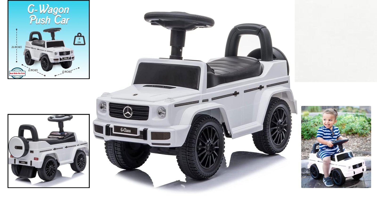 Mercedes G-Wagon Ride-On Toy Car – White Design with Safety Features