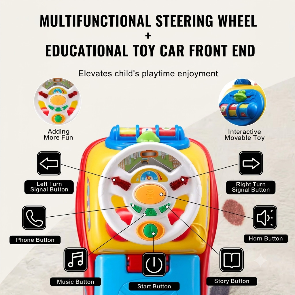 Toddler Baby Ride On Push Car Kids Toy with Music Sit and Stand Toddler Kids Car