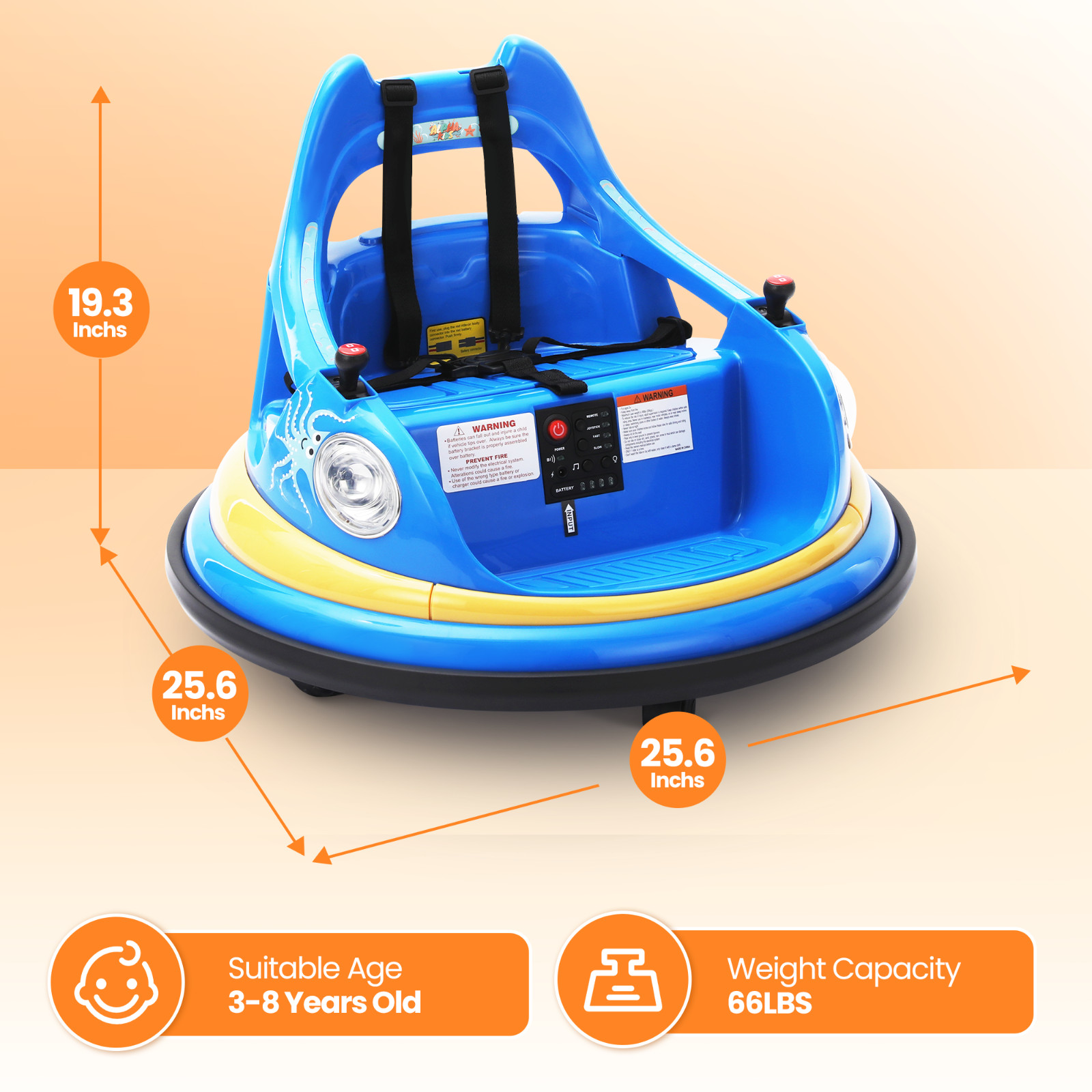 Electric Bumper Car for Kids 1.5-6 Years with Remote Control DIY Stickers 12V