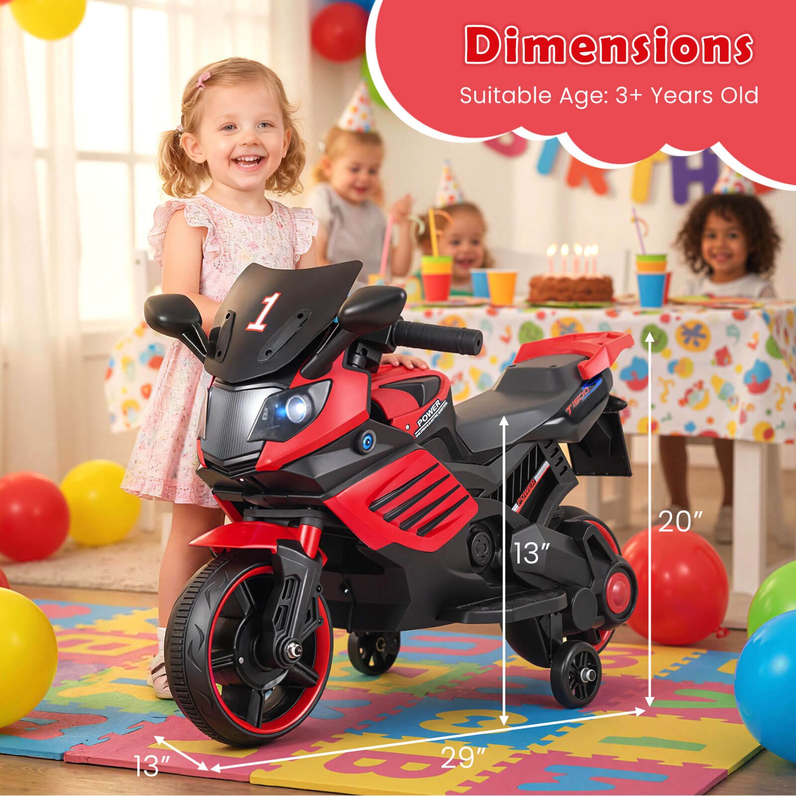 6V Kids Motorcycle w/Music, Horn, Detachable Training Wheels & LED Headlights