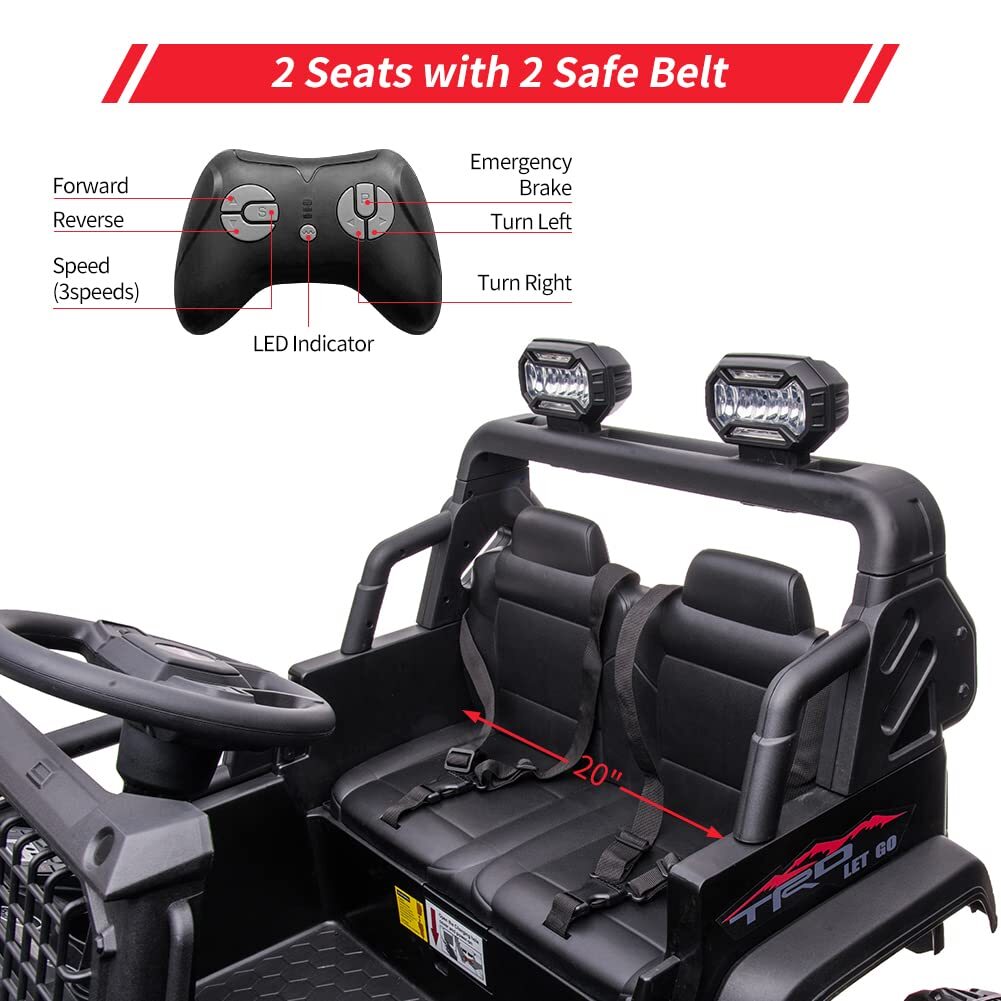 2 Seats Kids Ride On Toy Car 24V Electric Vehicles Remote Control LED Bluetooth