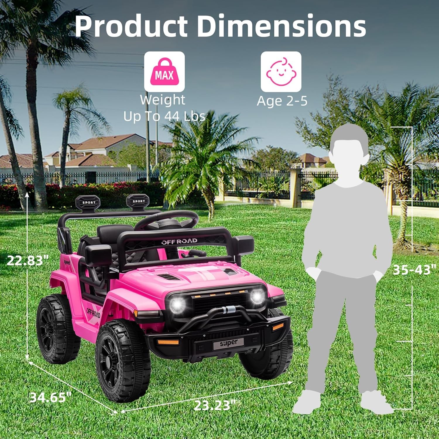 12V Kids Ride On Truck w/ Remote, 2 Speeds, Spring Suspension, LED Lights – Pink