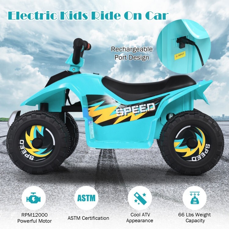 6V Kids Electric Quad ATV 4 Wheels Ride On Toy Toddlers Forward & Reverse Blue