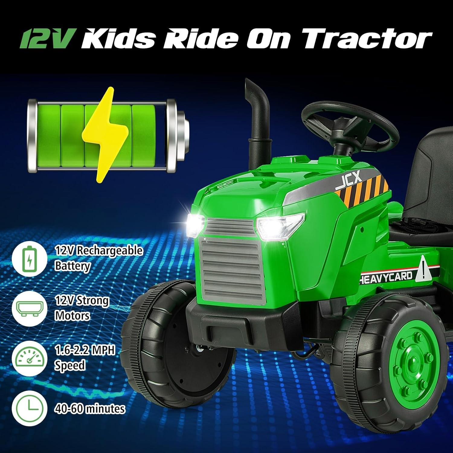 HONEY JOY 12V Kids Ride On Tractor with Trailer and Remote Green
