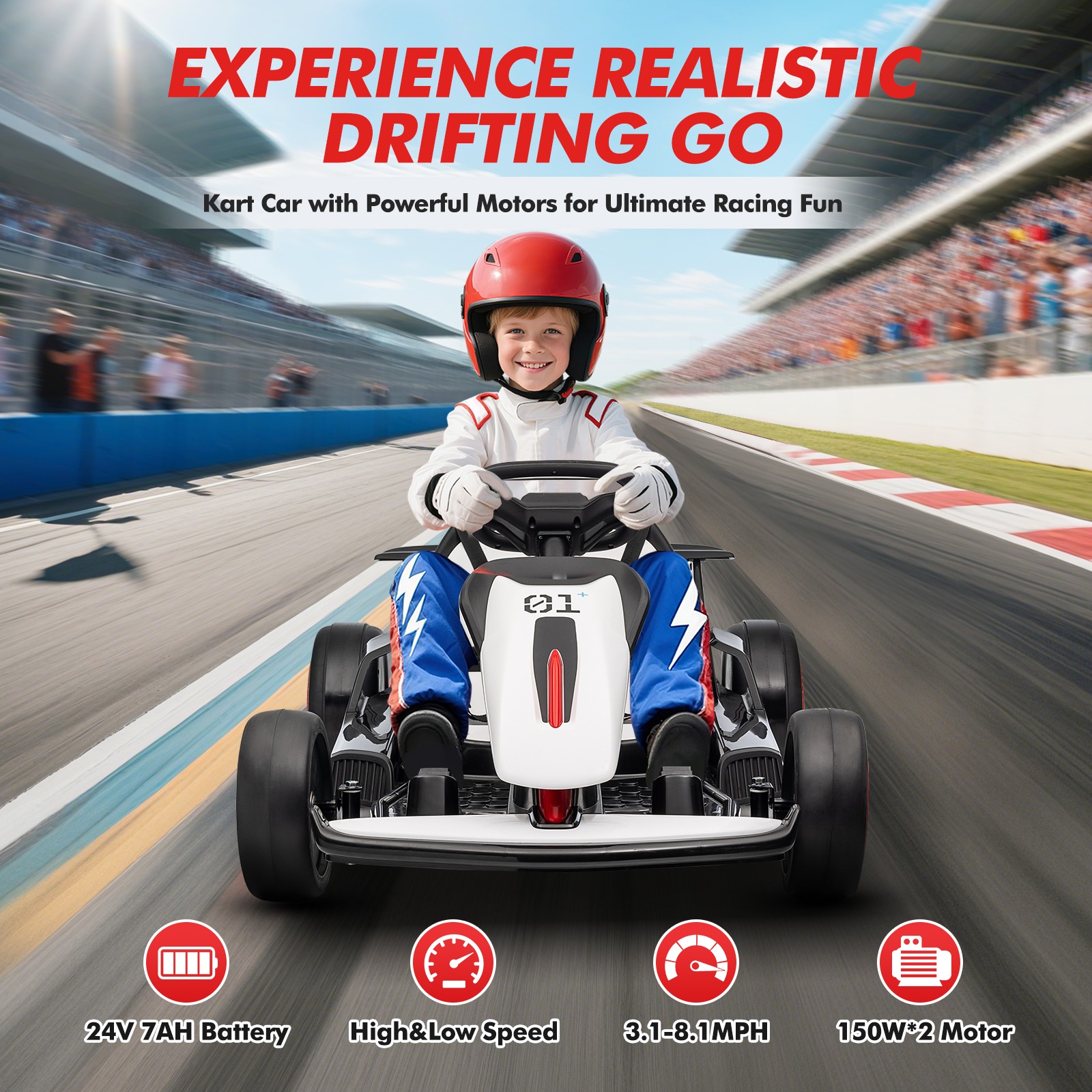 Kid Go Kart, Electric Kart W/ Adjustable Seat, for Children Aged 6 to 12 Years