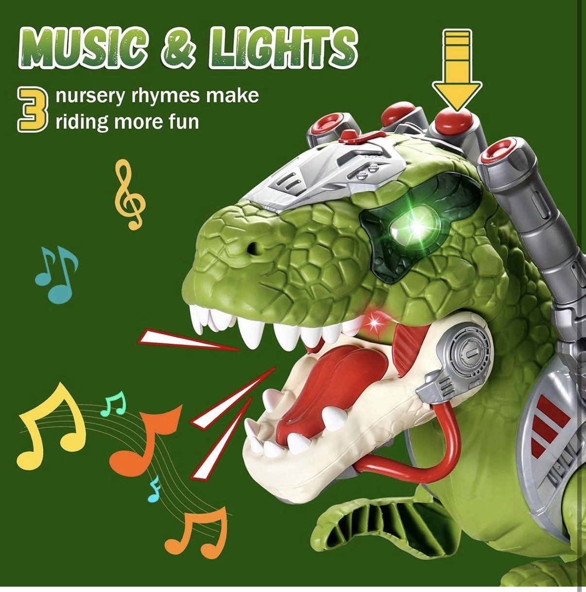 Dinosaur Ride On Toy Cars for Kids, Toddler Electric Ride On Toys with Music