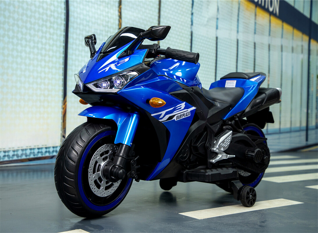 12V Kids Motorcycle Ride On Toy w/ Training Wheels 1.8~3.2 mph for kids 3-6 Blue